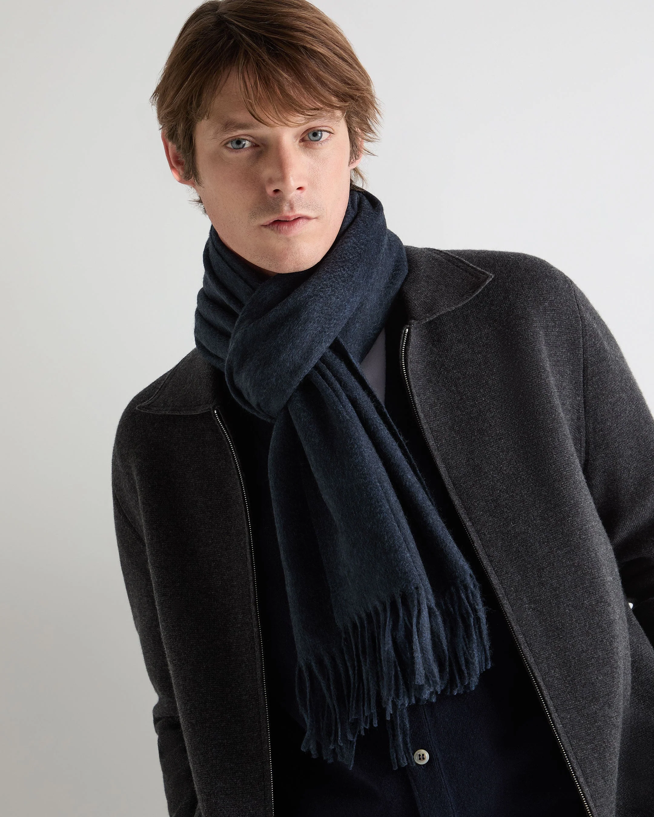 Unisex Large Woven Cashmere Scarf Indigo Blue