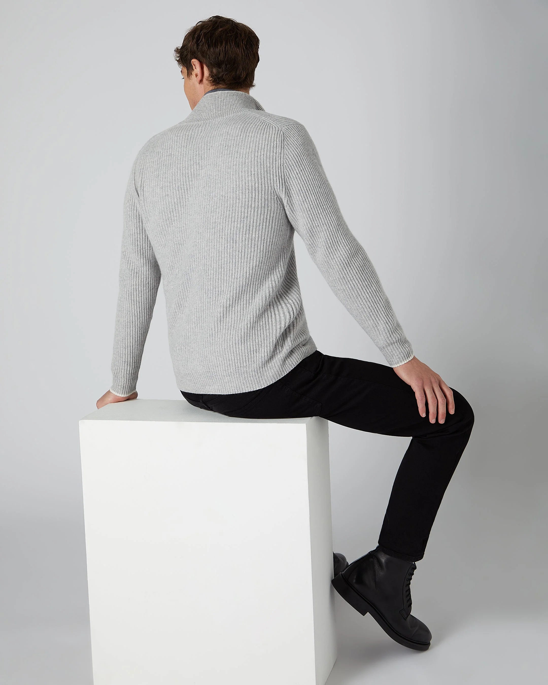 Men's Lambeth Rib Full Zip Cashmere Cardigan Fumo Grey