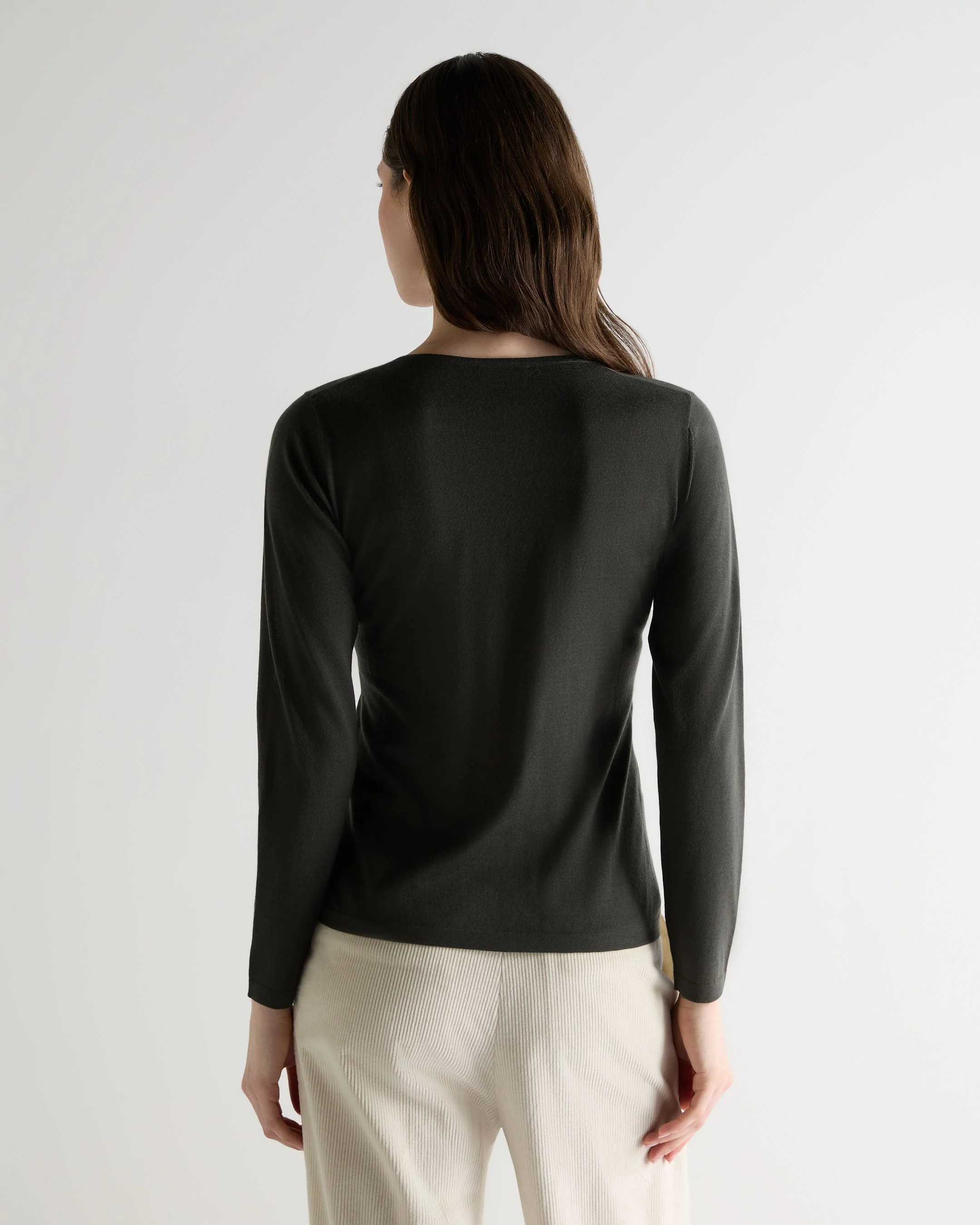 Women's Imogen Superfine Cashmere V Neck Sweater Arabica Khaki Green