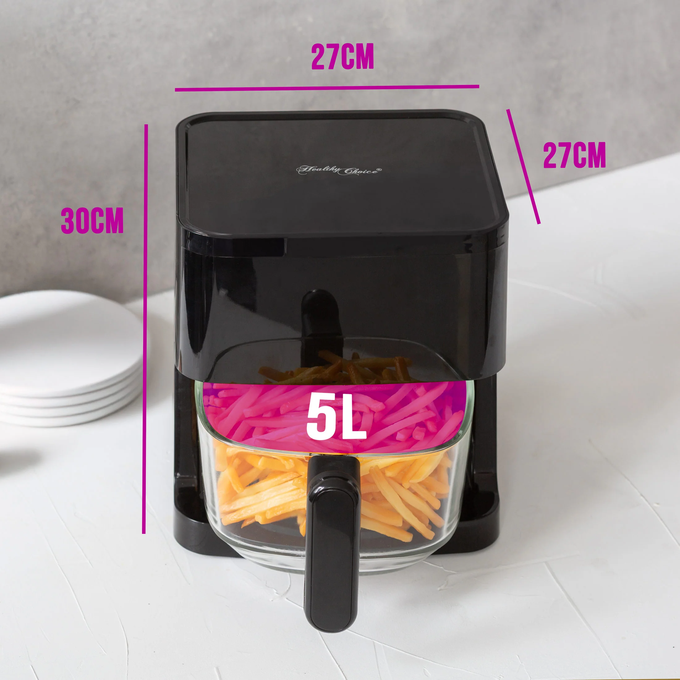 5L High-end Touch Control Panel Glass Digital Air Fryer