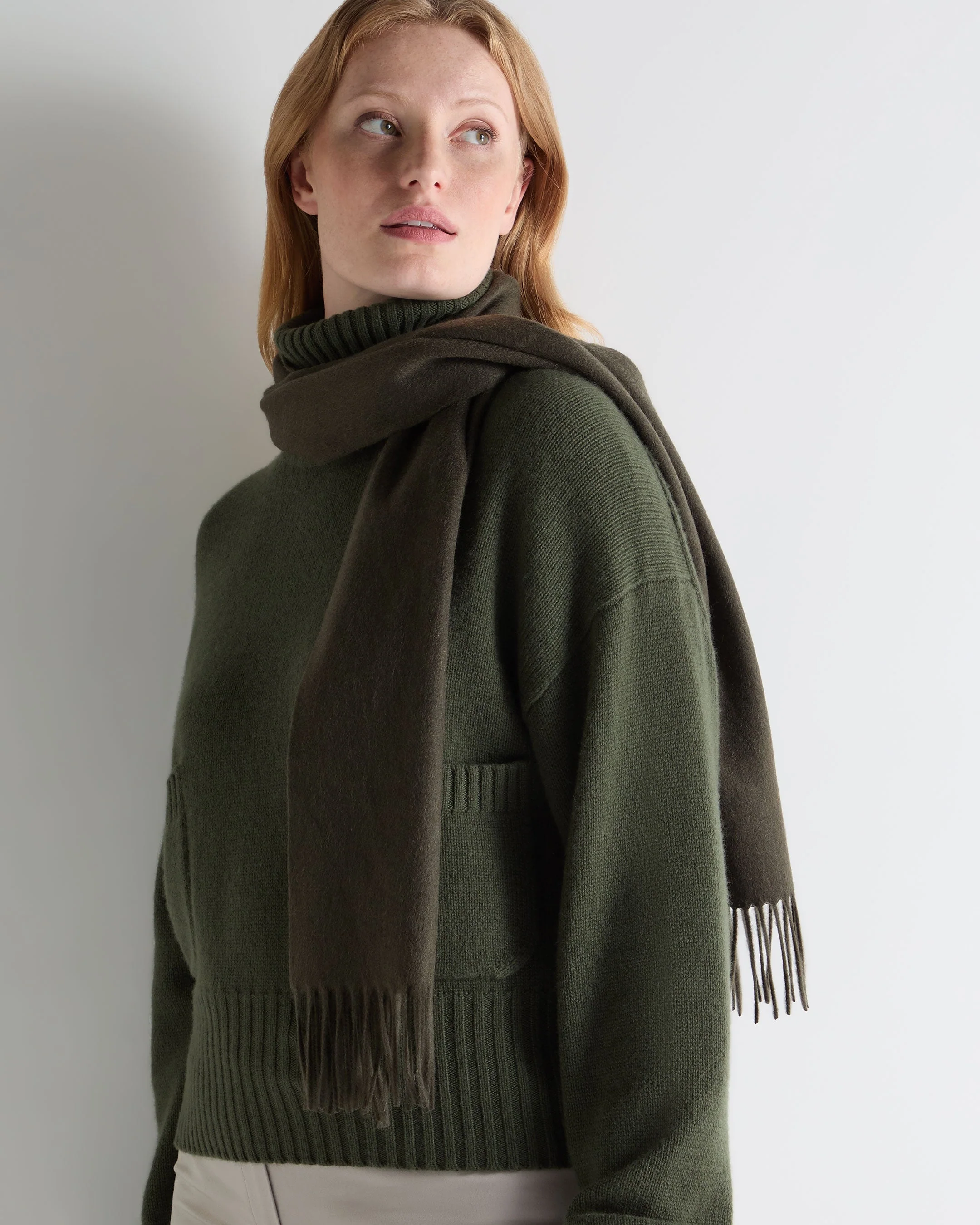 Unisex Woven Cashmere Scarf Arabica Khaki Green