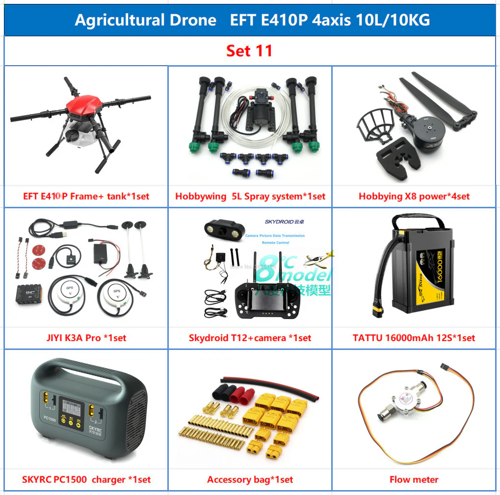 EFT E410P 10L Agriculture Drone - 4 Axis Agriculture Drone frame  10L Water Tank 30inch Propeller Compact With Hobbywing X8, JIYI K3A Pro,Skydroid H12