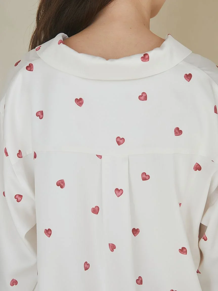 Heart Pattern Satin Pajama Shirt