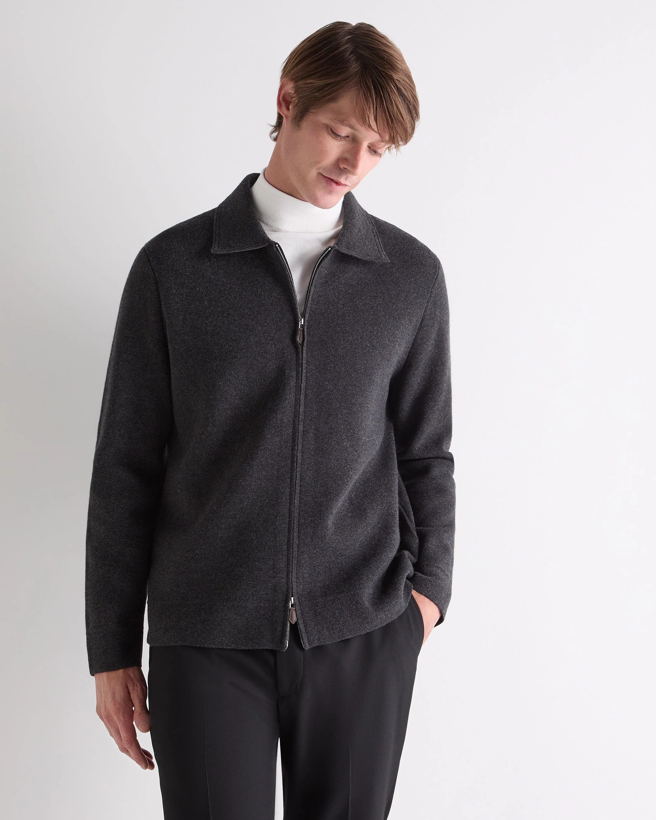 Men's Milano Cashmere Shirt Deep Charcoal Grey