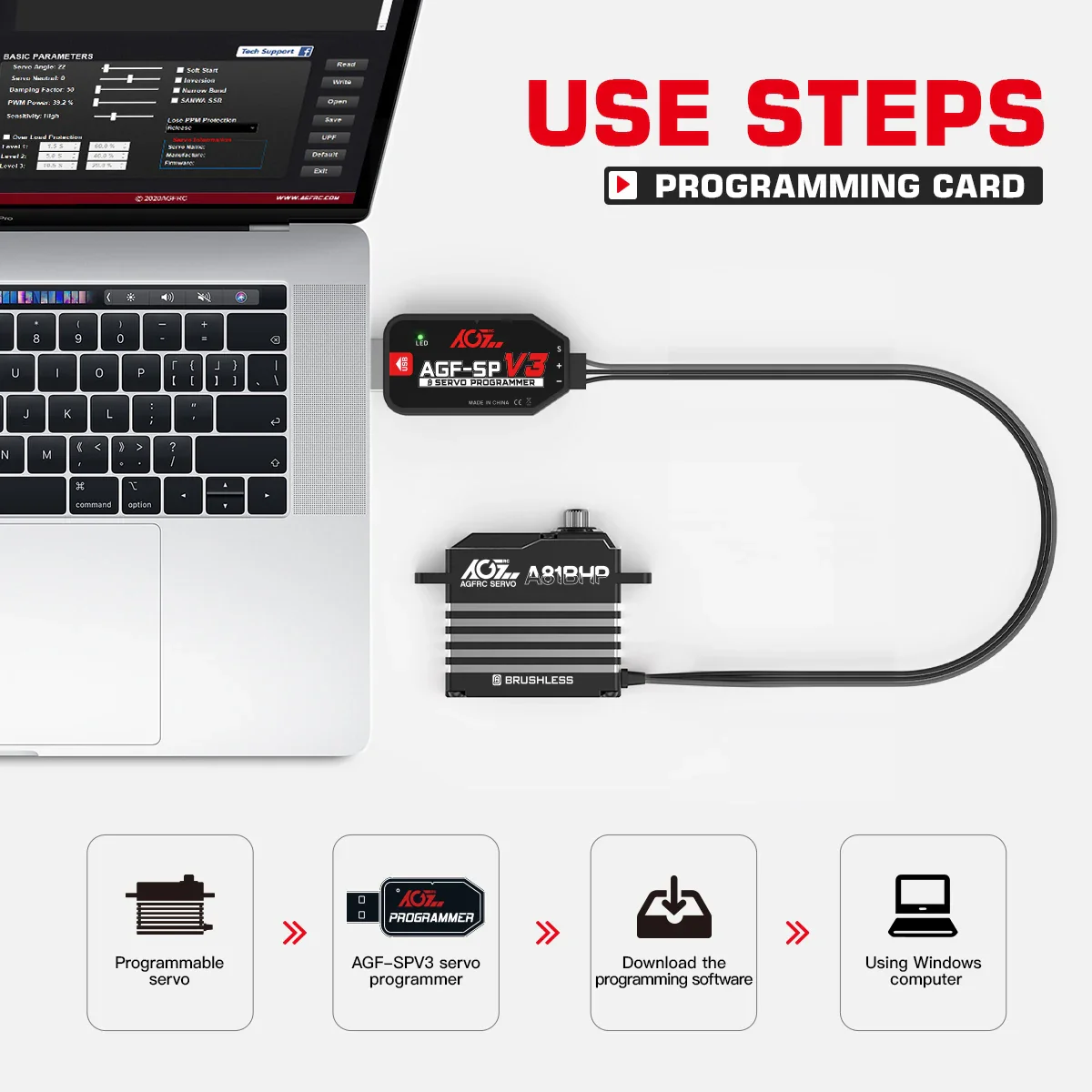 AGFRC A81BHP - 23KG Super Speed Steel Gears HV Brushless Programmable Standard Steering Servo For 1/8 RC Truck Car Boat Aircraft