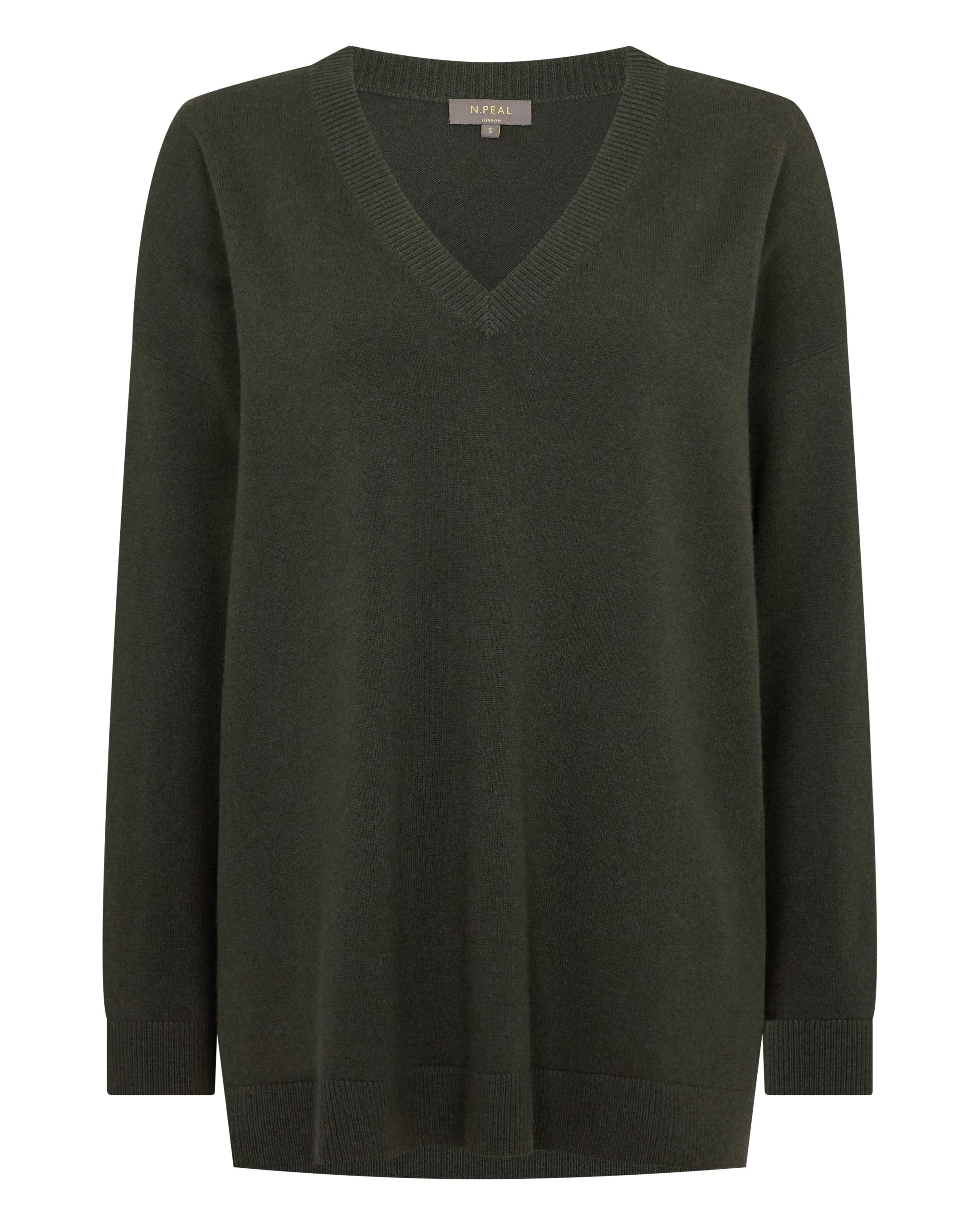 Women's Longline V Neck Cashmere Sweater Arabica Khaki Green