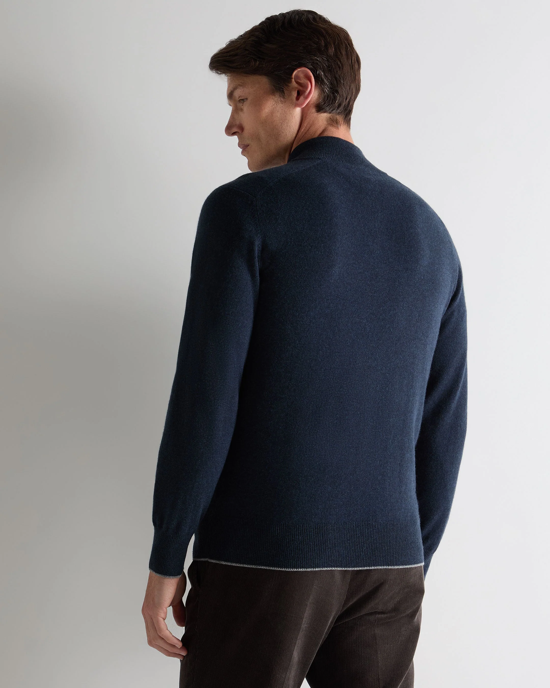 Men's Half Button Cashmere Sweater Indigo Blue