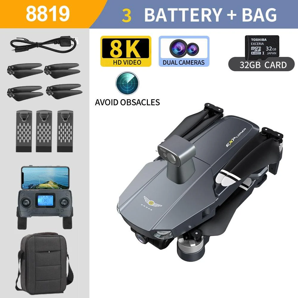 8819 pro Drone - 3-Axis Gimbal 8k Profesional with HD Camera 5G GPS WIFI FPV  Brushless Motor Dron Obstacle Avoidance RC Quadcopter Professional Camera Drone