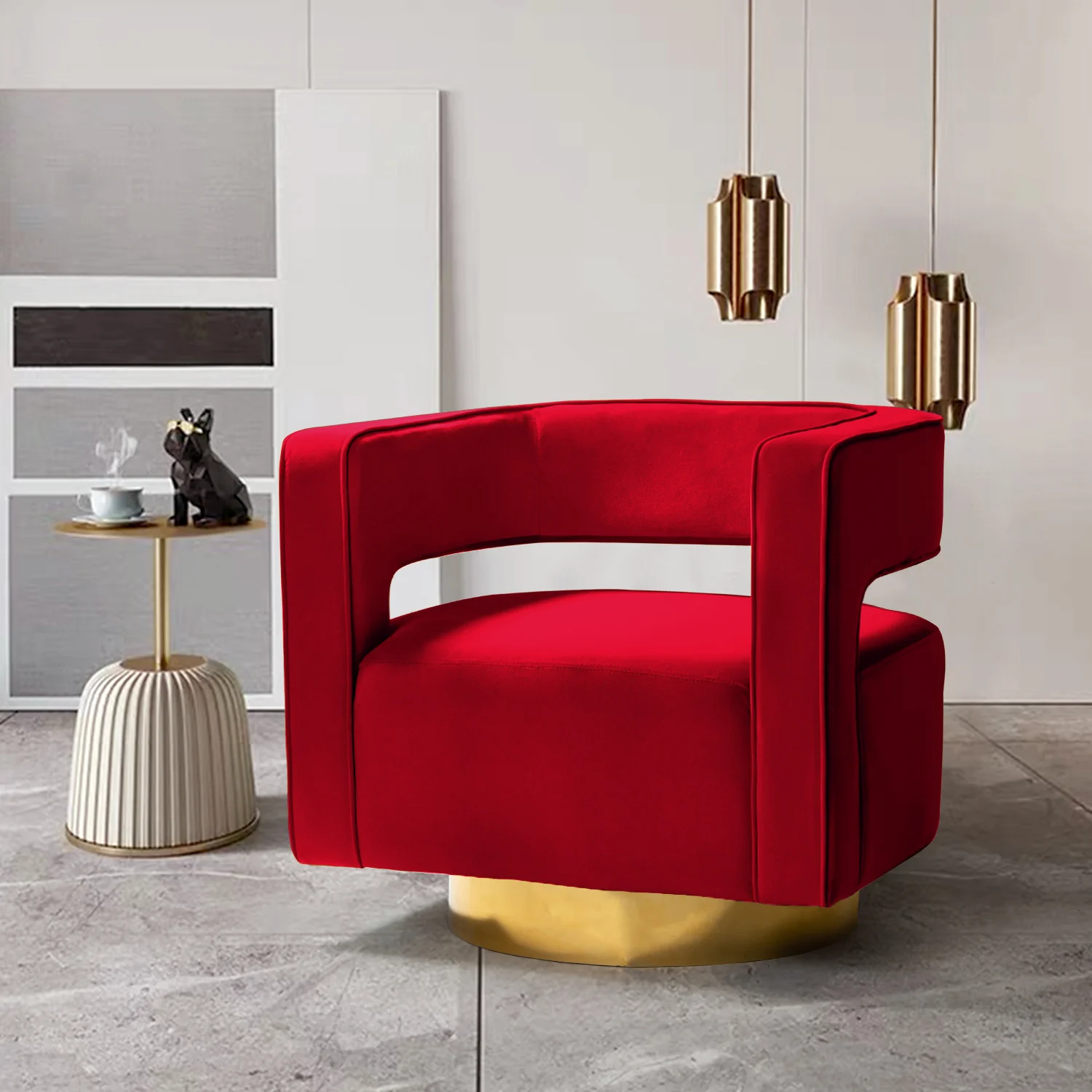 Blanca Swivel Barrel Chair in Red