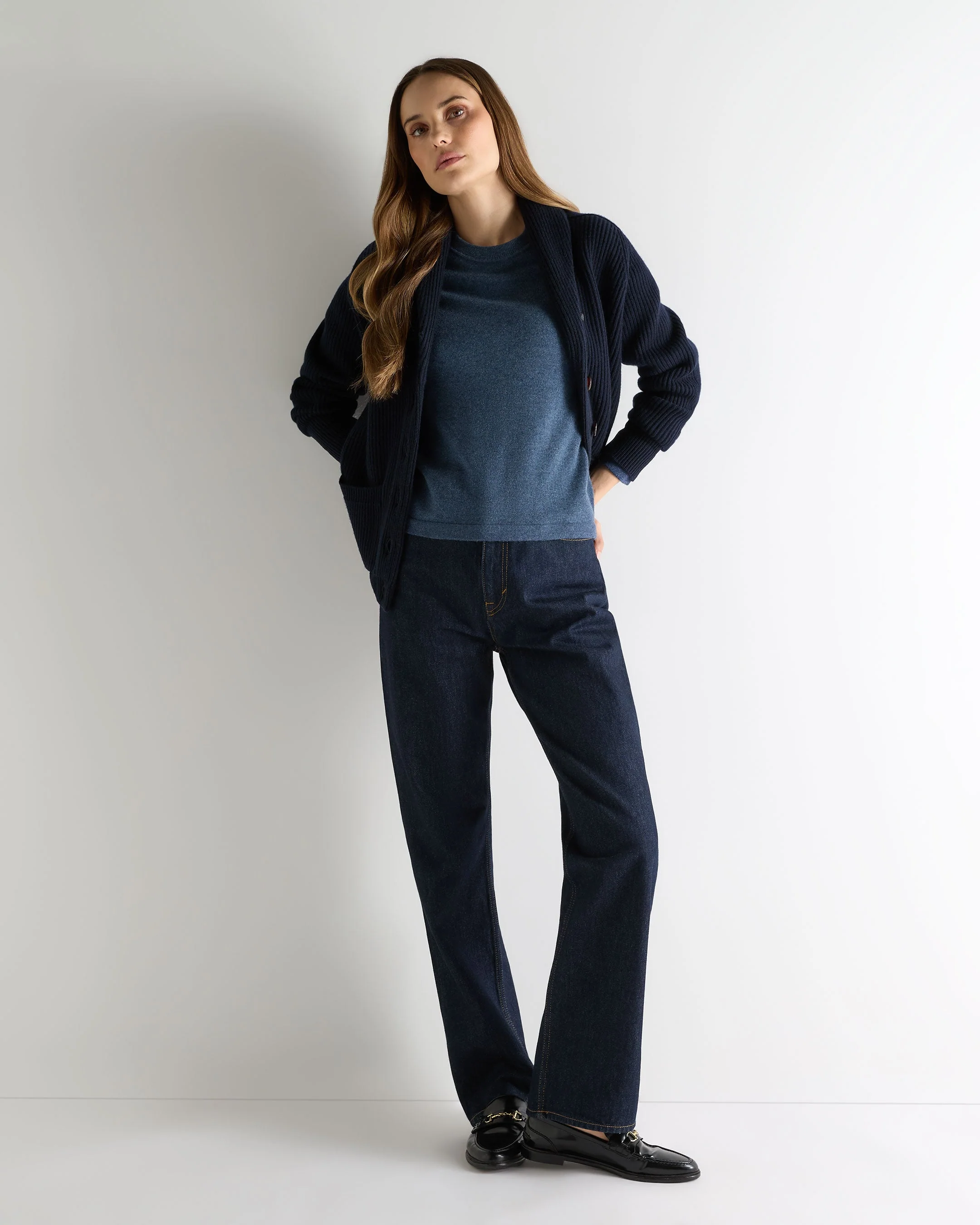 Women's Hallie Round Neck Cashmere Sweater Light Denim Blue