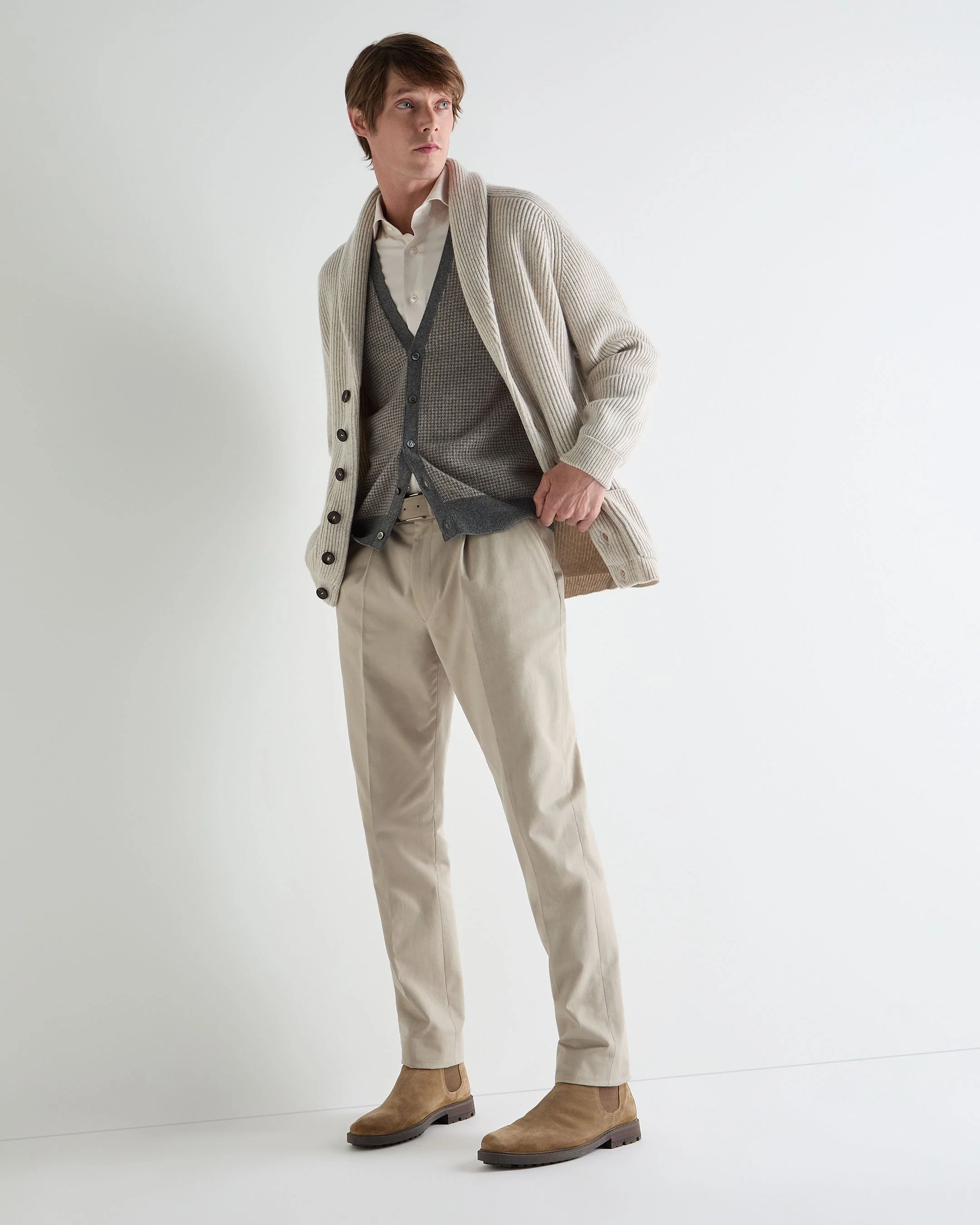 Men's Sleeveless Cashmere Tank Top Oatmeal Houndstooth Brown