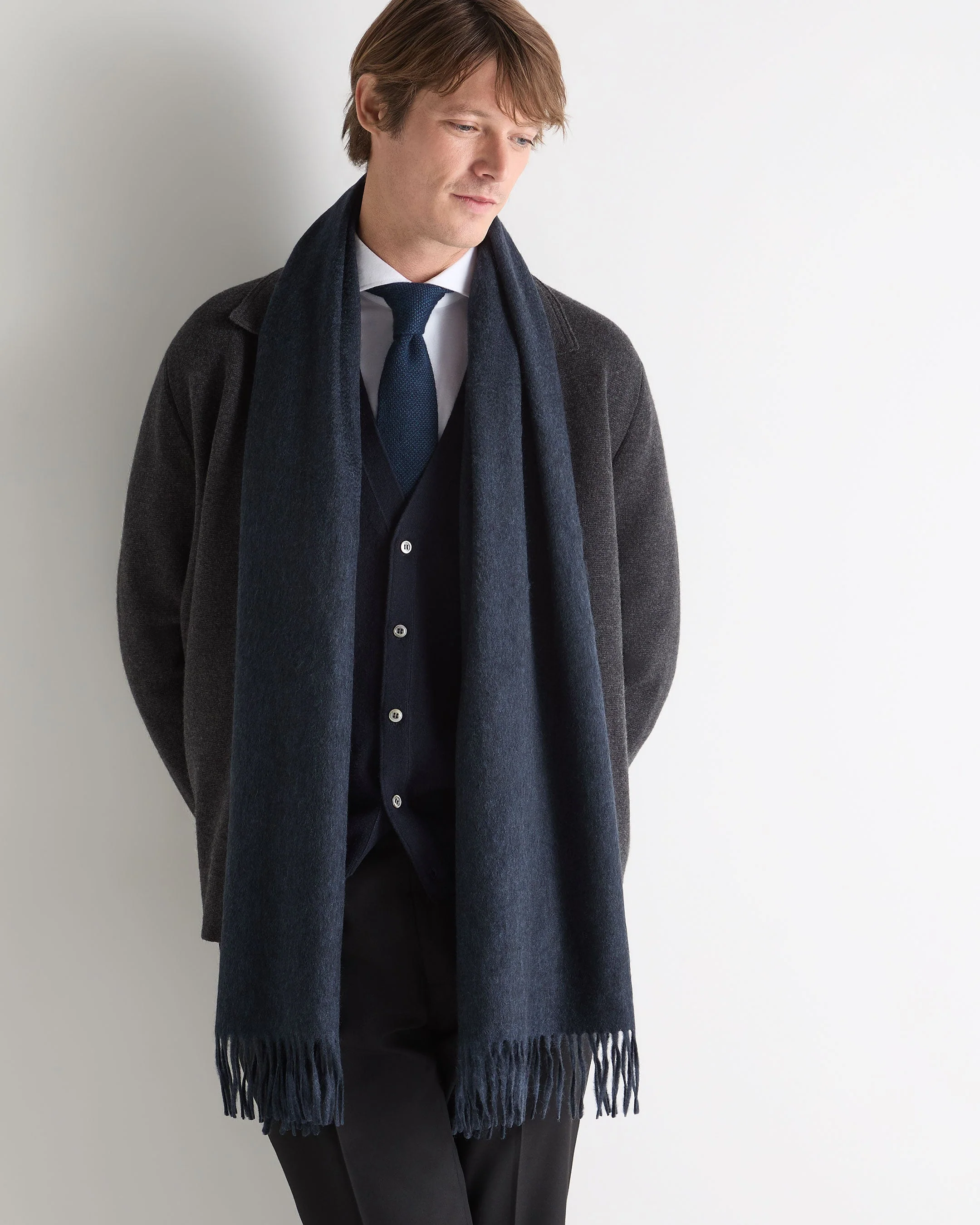 Unisex Large Woven Cashmere Scarf Indigo Blue