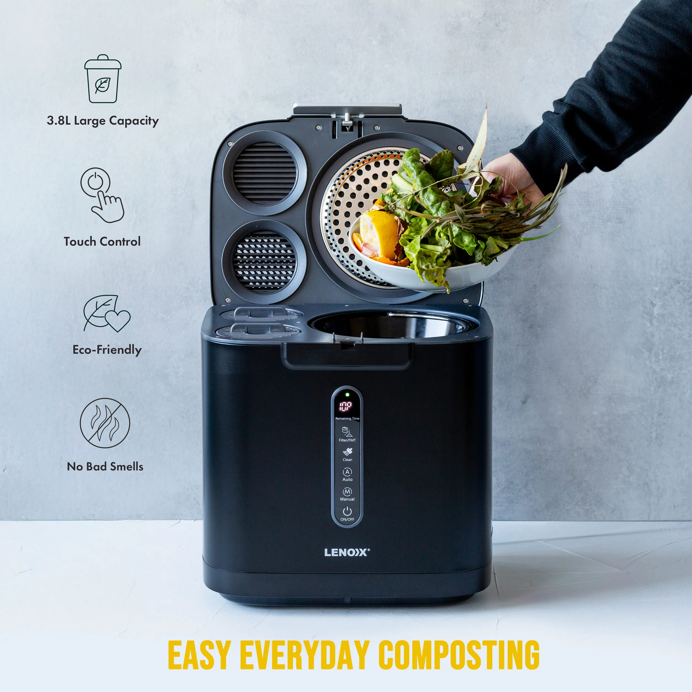 3.8L Electric Food Waste Composter w/ Odour Control & Touch Panel