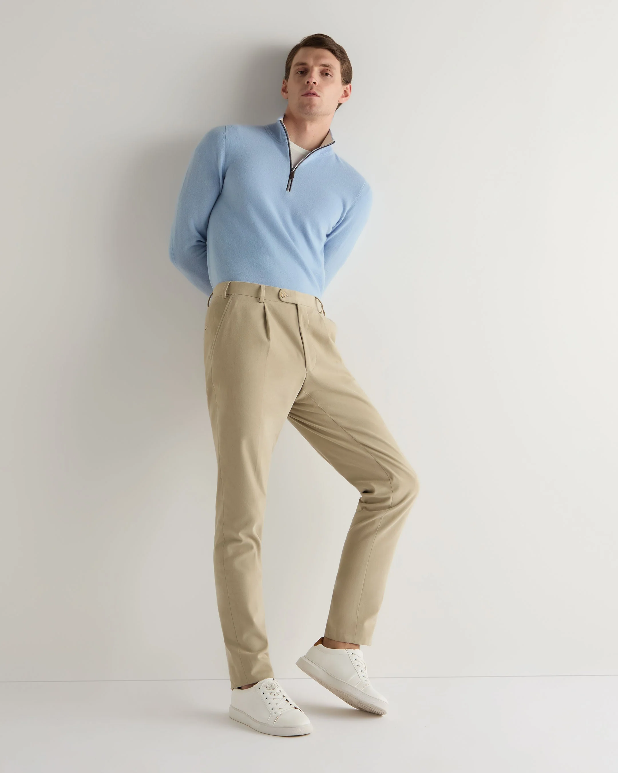 Men's Carnaby Half Zip Cashmere Jumper Sea Mist Blue