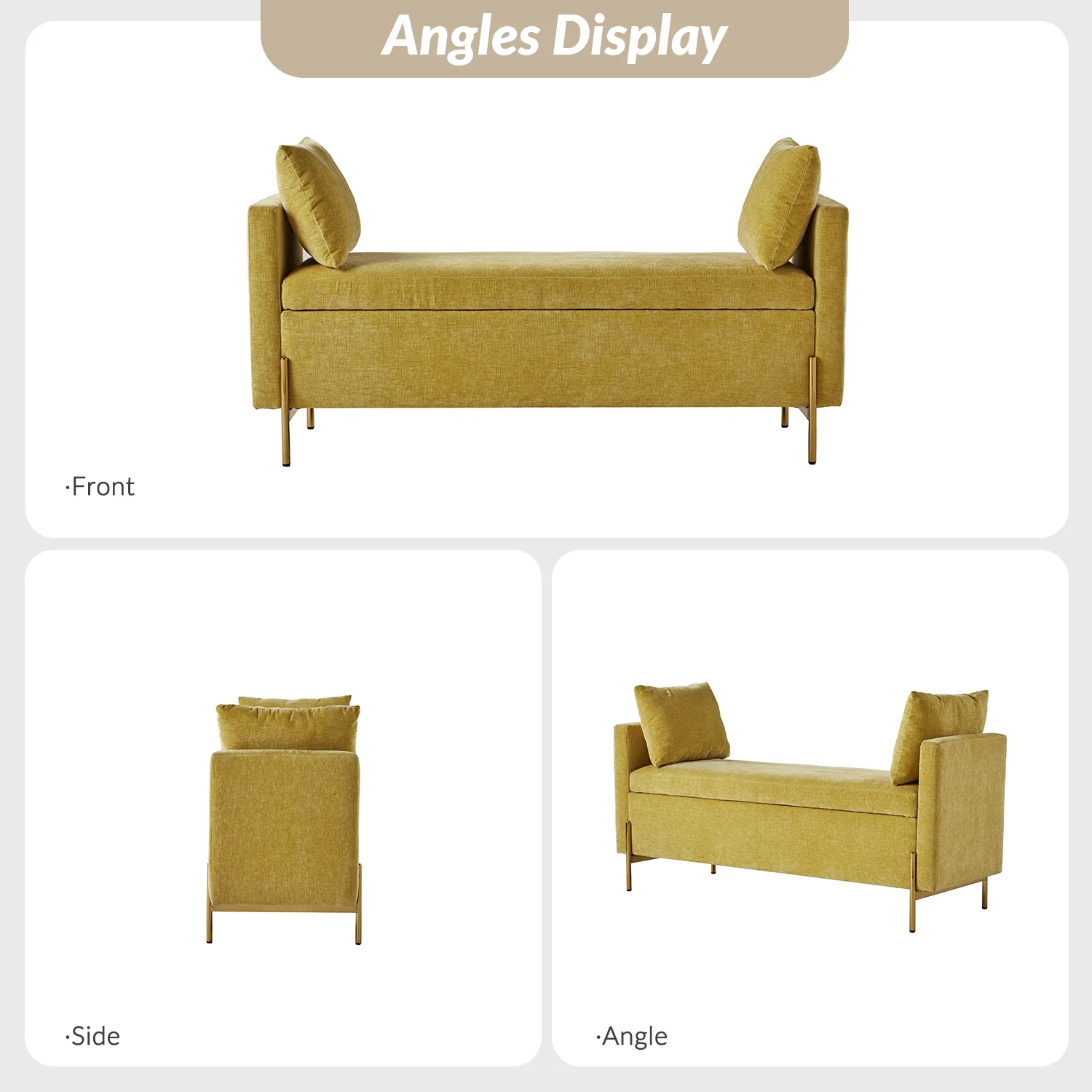 Arrigo Upholstered Flip Top Storage Bench in Mustard
