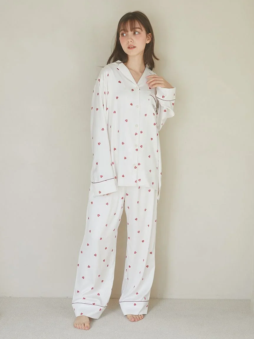 Heart Pattern Satin Pajama Shirt