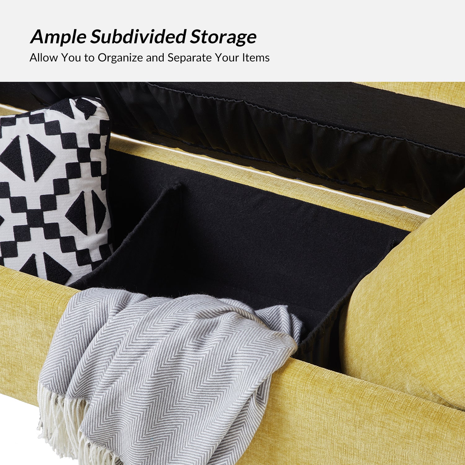 Arrigo Upholstered Flip Top Storage Bench in Mustard