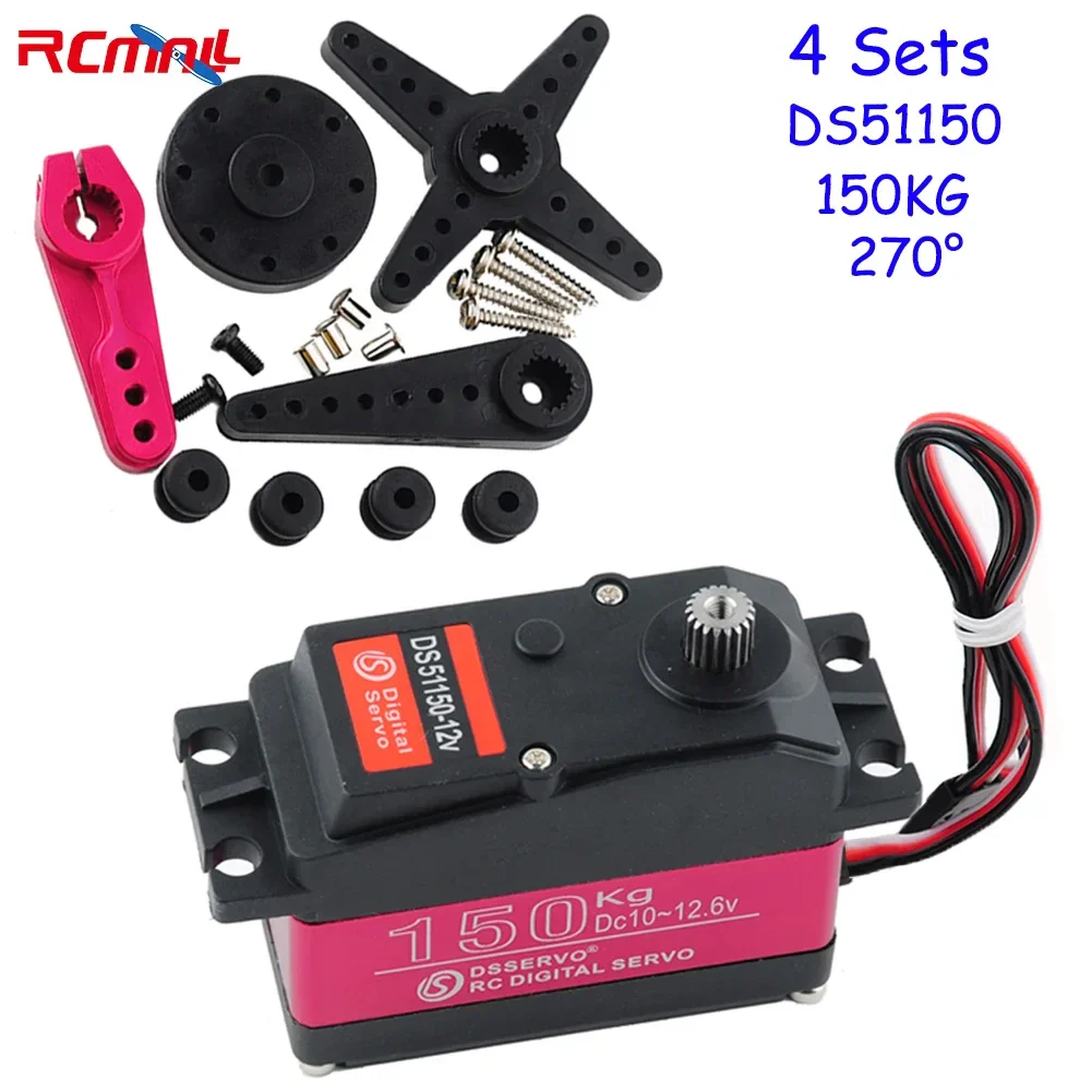 4PCS DSServo 150KG 12V DS51150 Digital Servo 180/270 Degree IP66 with 18T Servo Arm Full Metal Gear Servo Motor for RC Car Robot