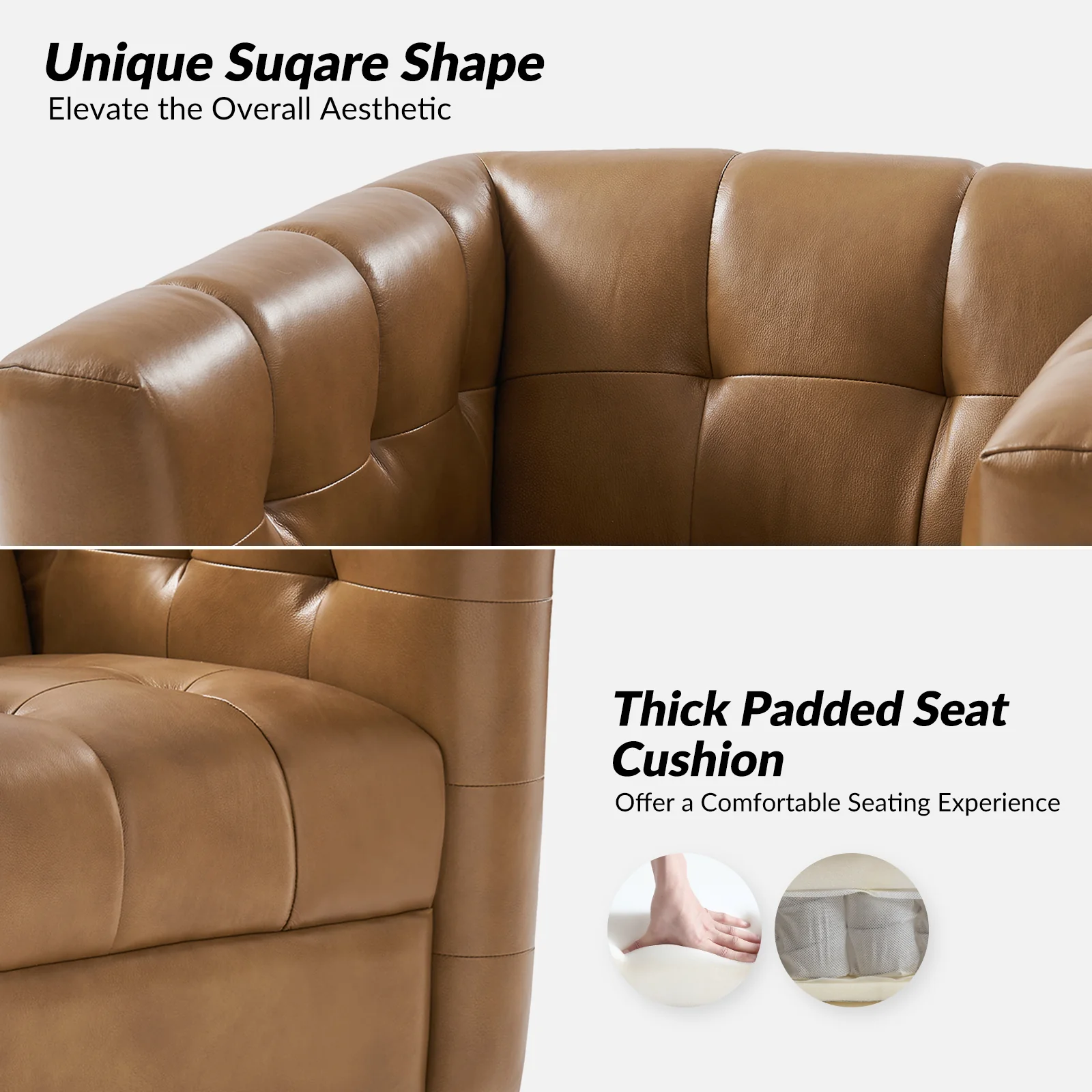 Arnold Genuine Leather Swivel Club Chair in Camel