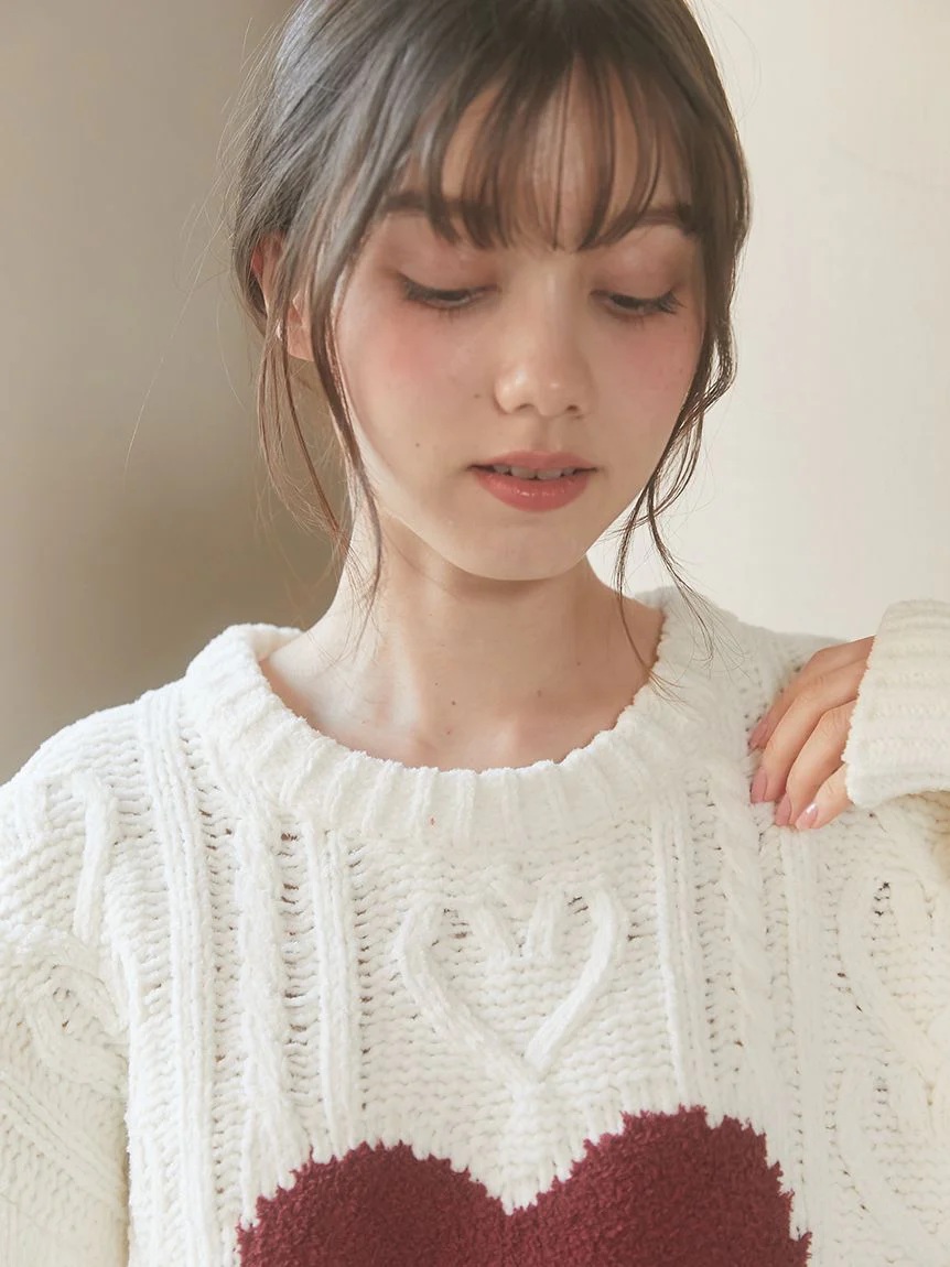 Heart Aran Pullover Sweater