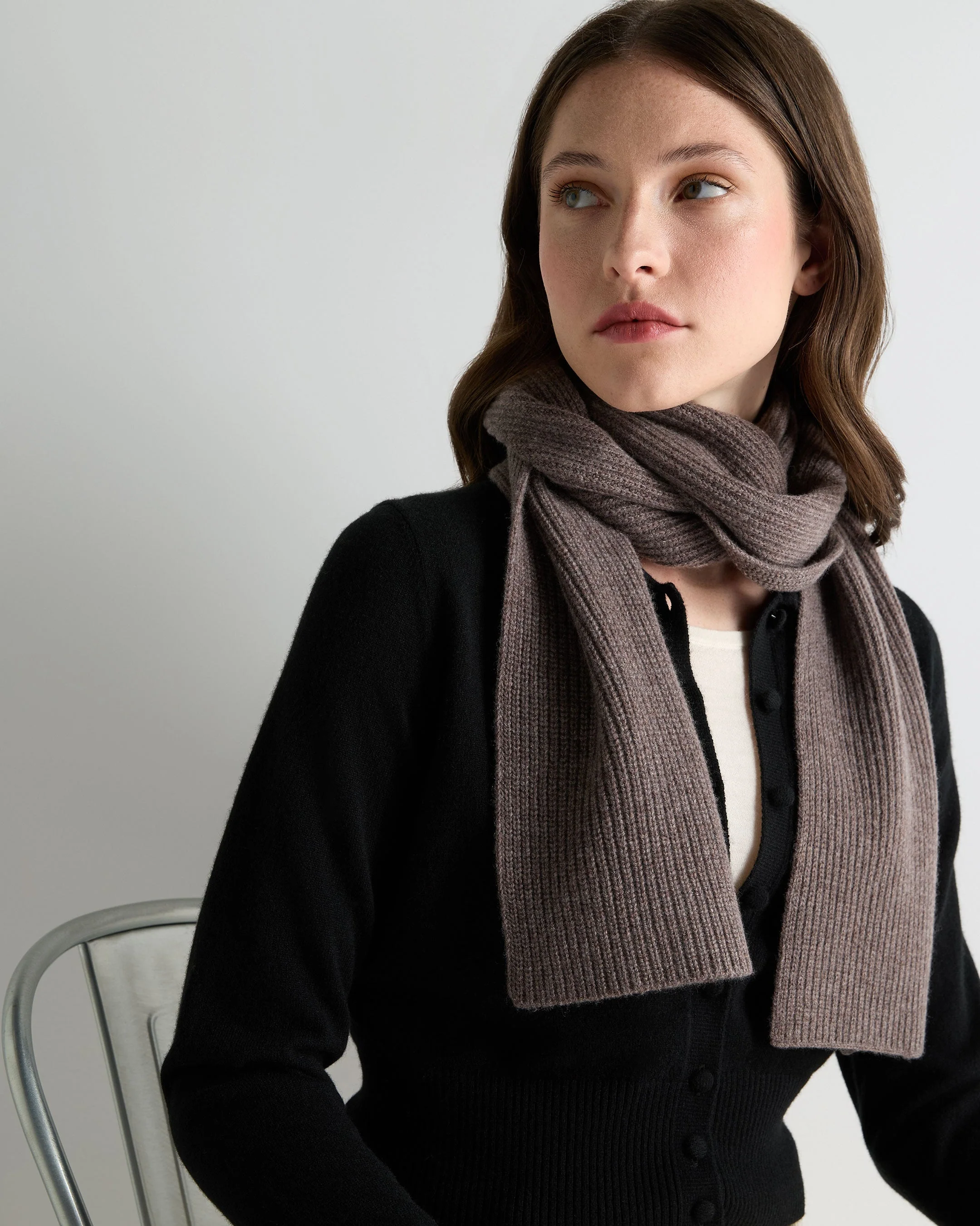 Unisex Ribbed Cashmere Scarf Otter Brown