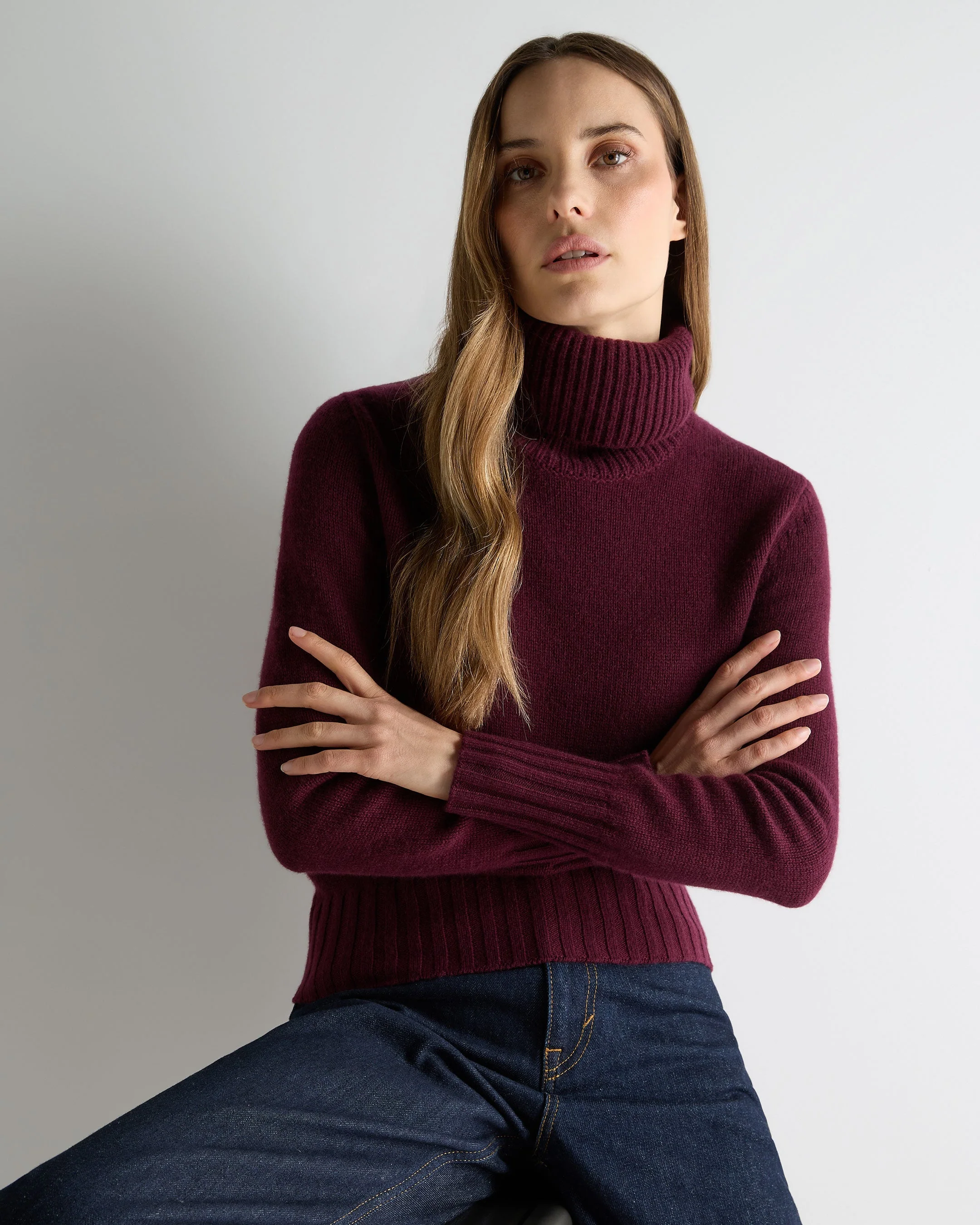 Women's Hazel Chunky Turtle Neck Cashmere Sweater Bordeaux Red