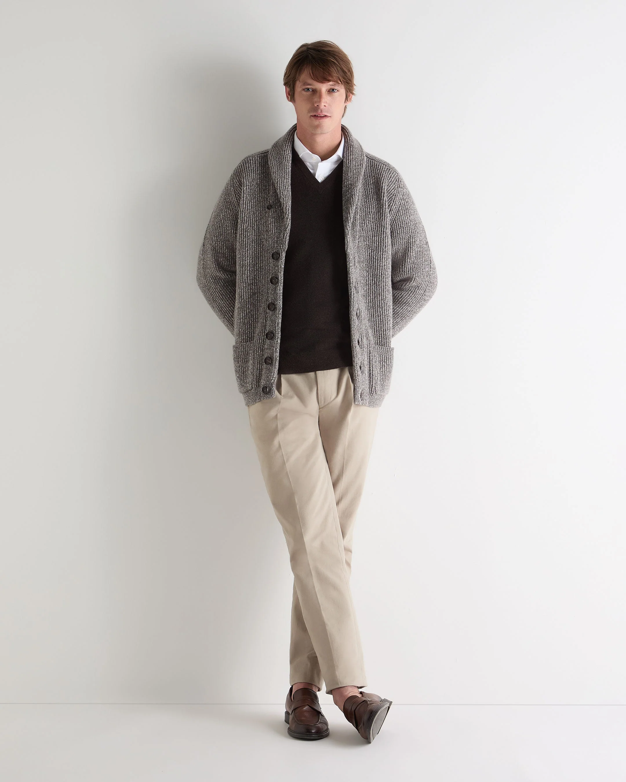 Men's Burlington V Neck Cashmere Sweater Chocolate Brown