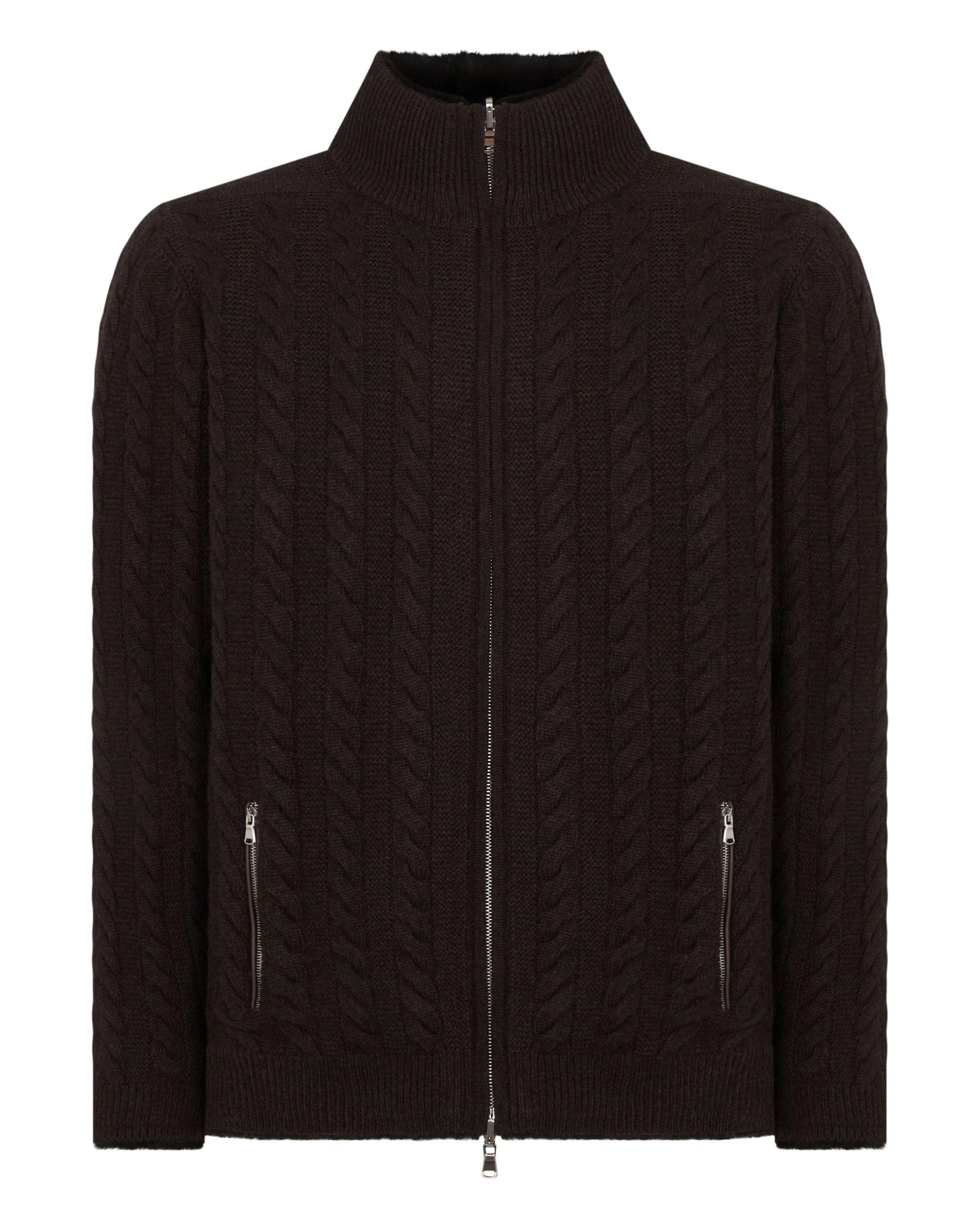 Men's Aspen Cashmere Cable Fur Cardigan Chocolate Brown