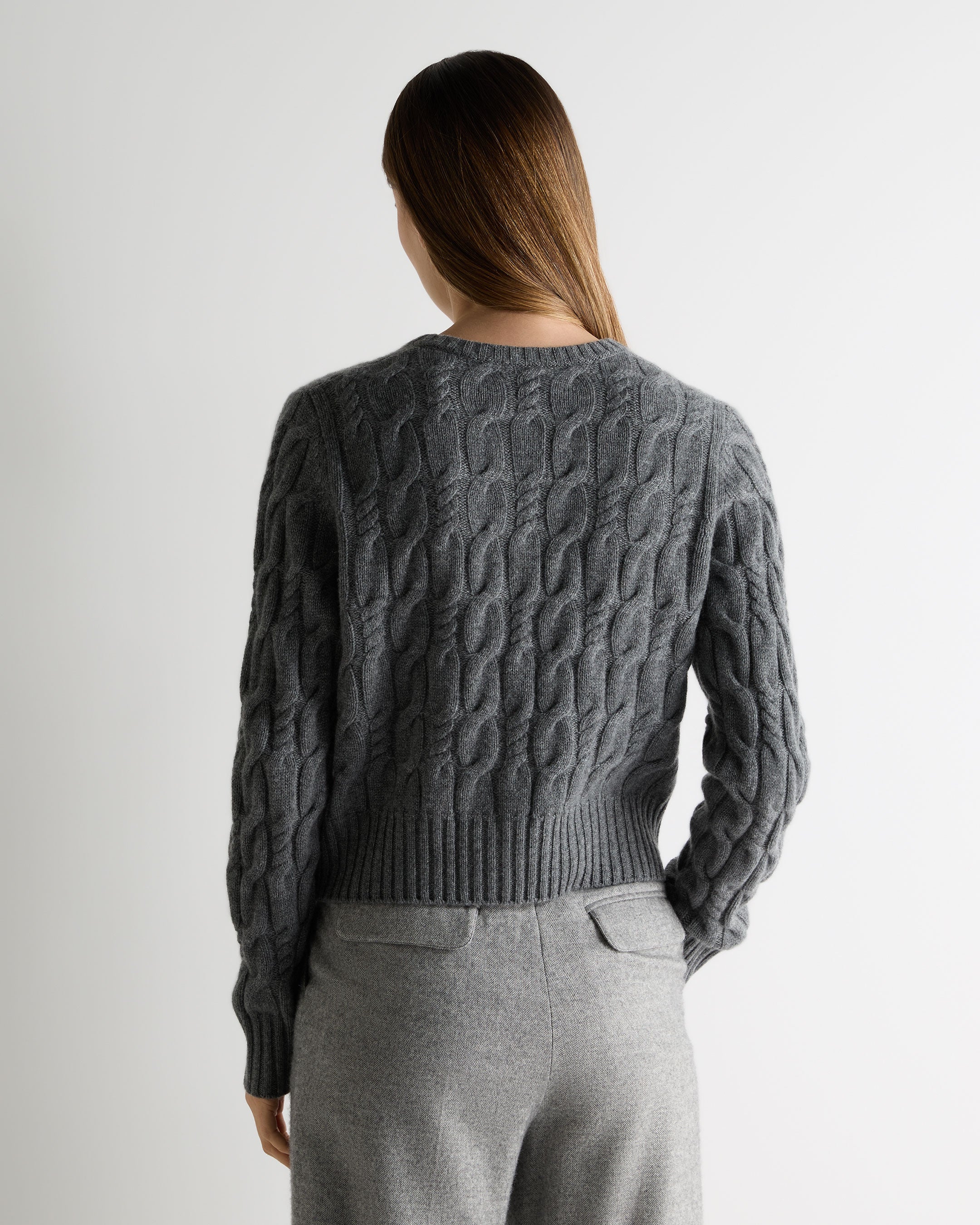 Women's Cable Cashmere Cardigan Elephant Grey