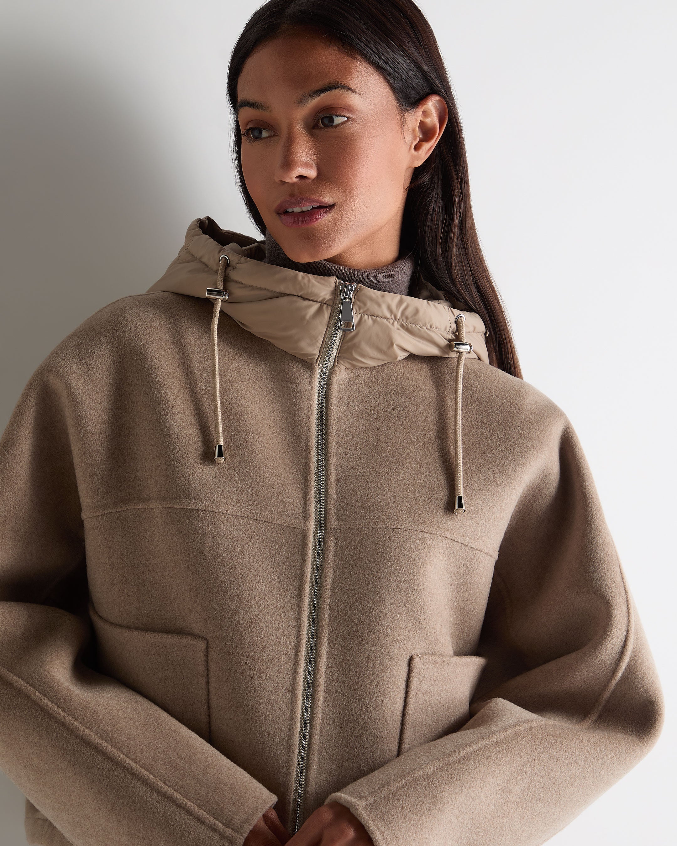 Women's Down Hood Jacket Taupe Brown