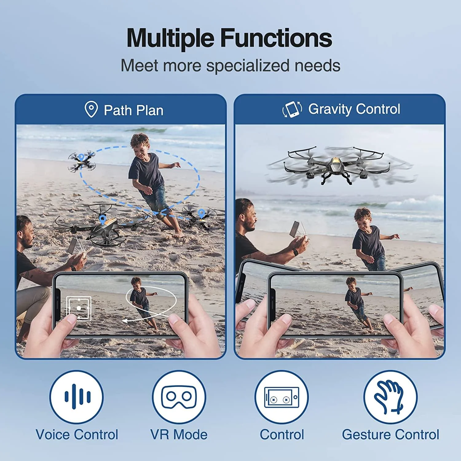 ATTOP A8 Drone - Larger 1080P FPV Drone with Camera One Key Start/Hover/Land Kids Drone Remote/APP/Voice/Gesture Control 24 Min Flight Low Battery Warn Safe Design