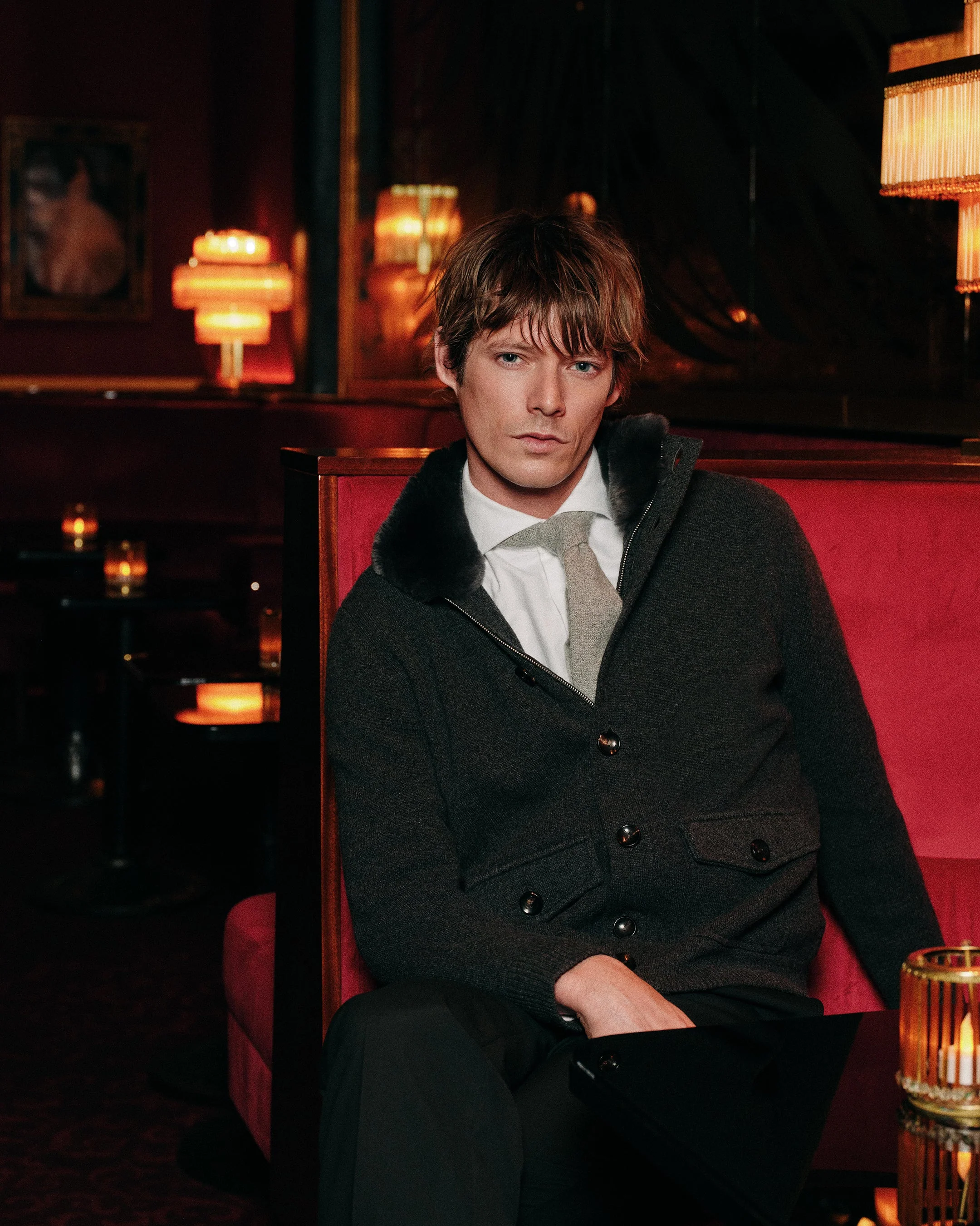 Men's Knitted Cashmere Jacket Deep Charcoal Grey