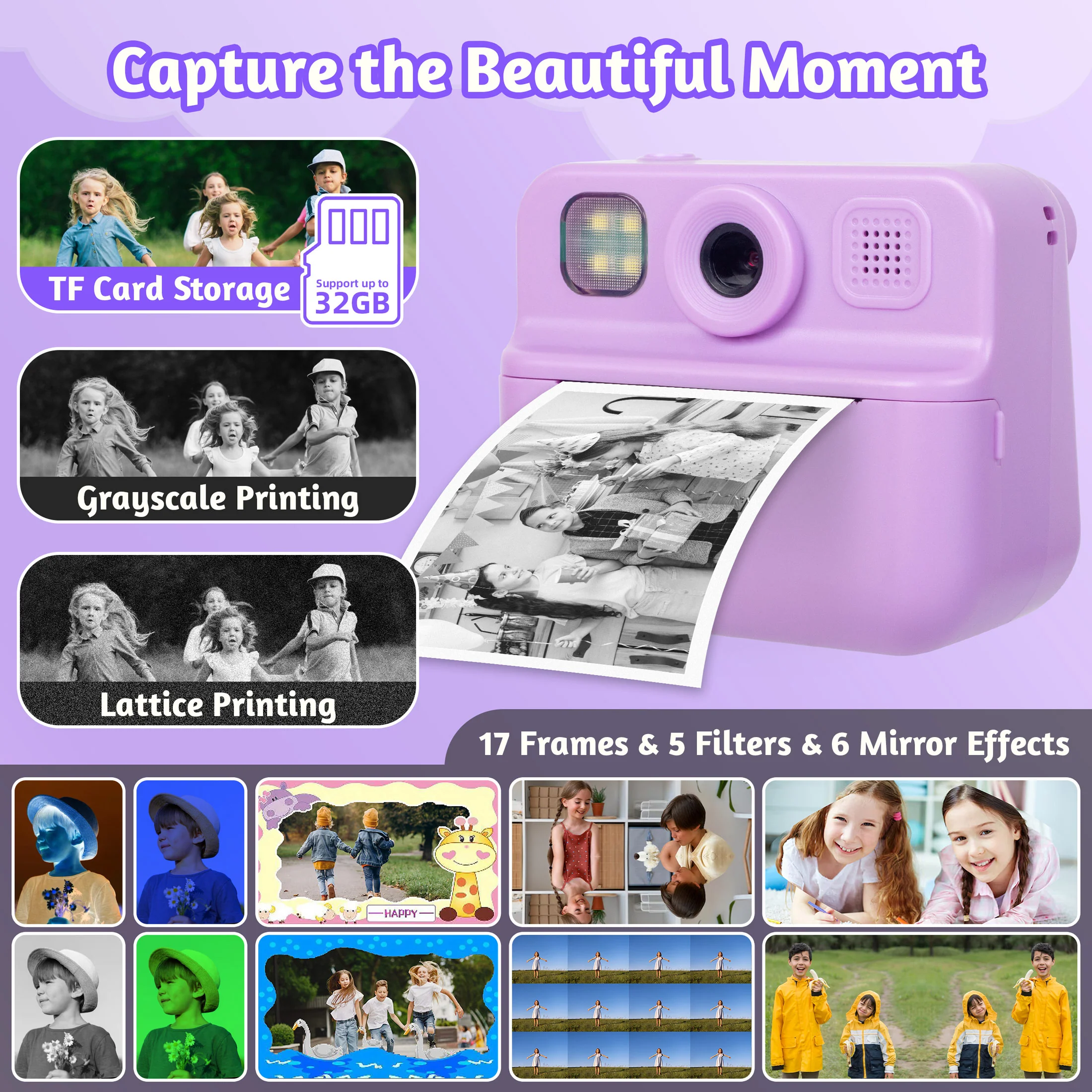 Kids 48MP Instant Print Camera with Dual Lens and 1080P HD Video