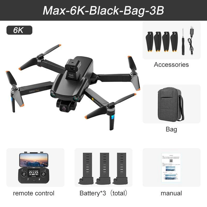 2024 New S802 GPS Drone - 8K HD Professional 3-Axis EIS Gimbal Camera 360° Obstacle Avoidance Brushless Motor Foldable Quadcopter Professional Camera Drone