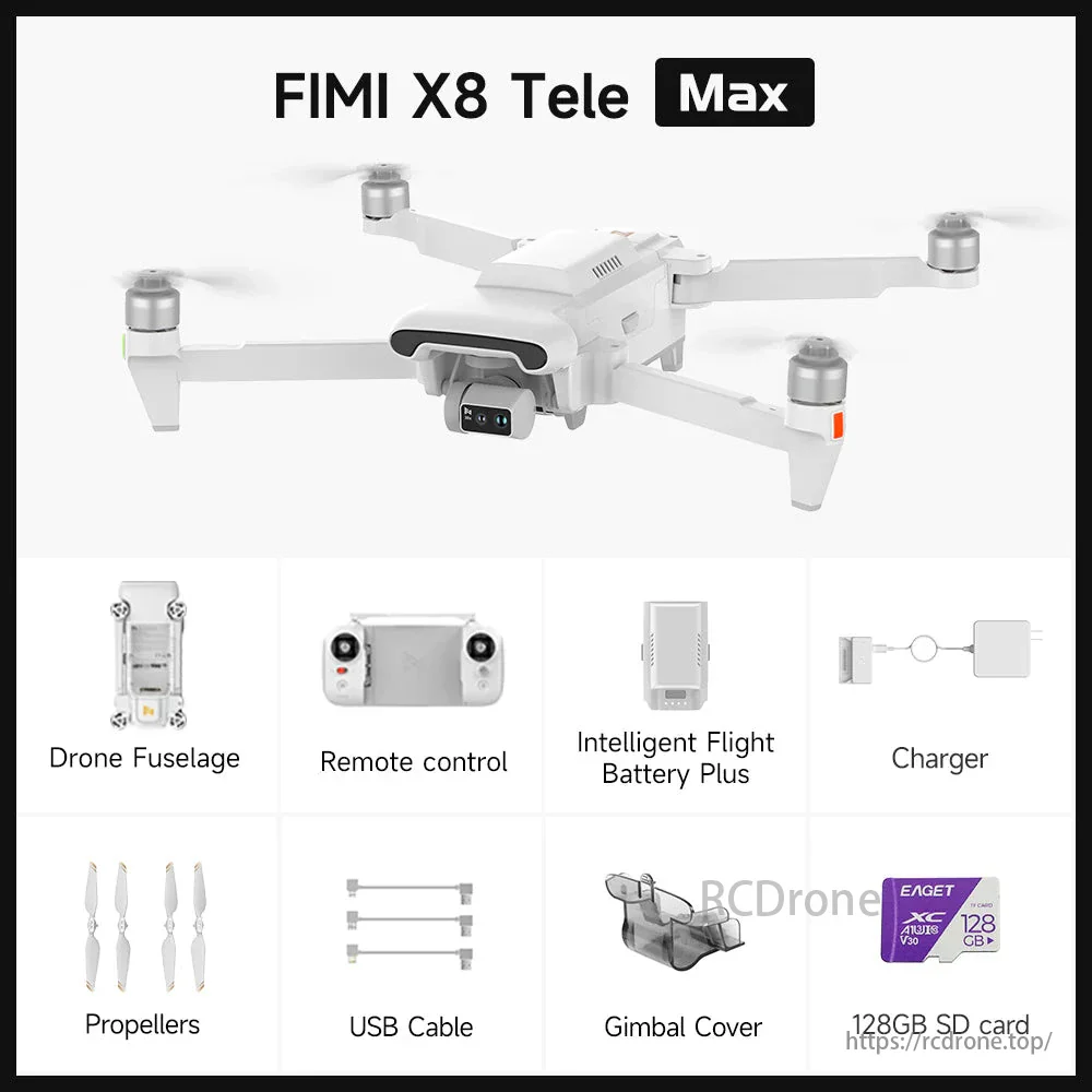 FIMI X8 Tele Max 4K 60FPS Camera Drone with 30x Zoom, Dual Sony Cameras, RokLink 20KM, AI Night Video, 47min Flight