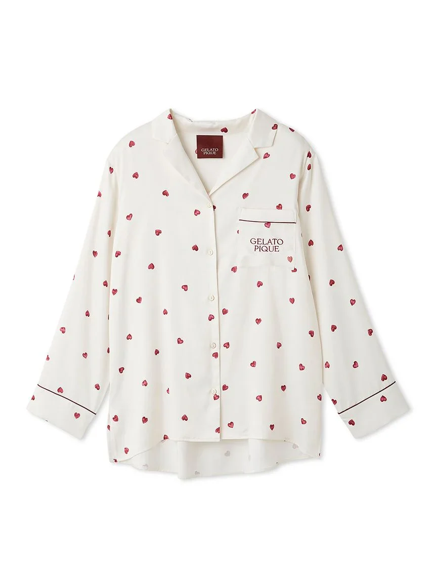 Heart Pattern Satin Pajama Shirt