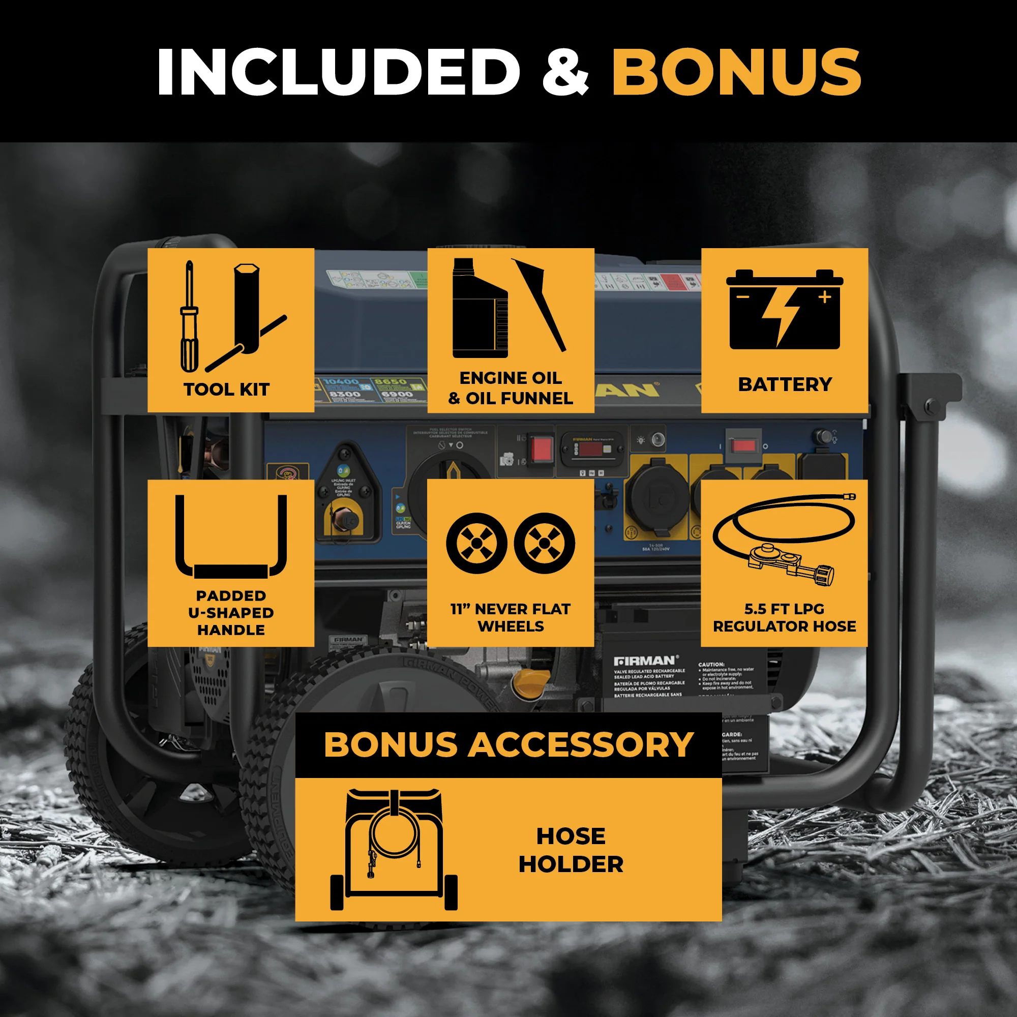 Tri Fuel Portable Generator 11400W Electric Start 120V/240V with CO Alert