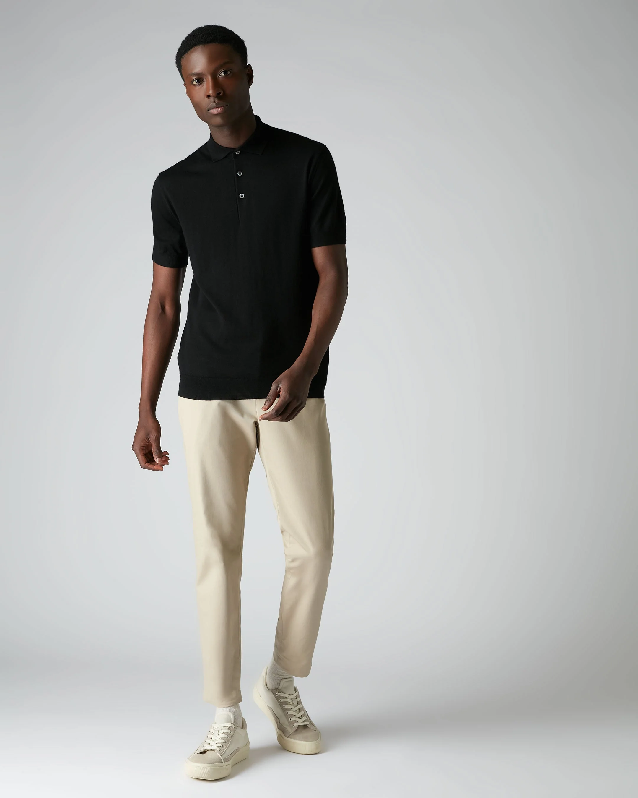 007 Fine Gauge Cashmere Polo T-Shirt Black