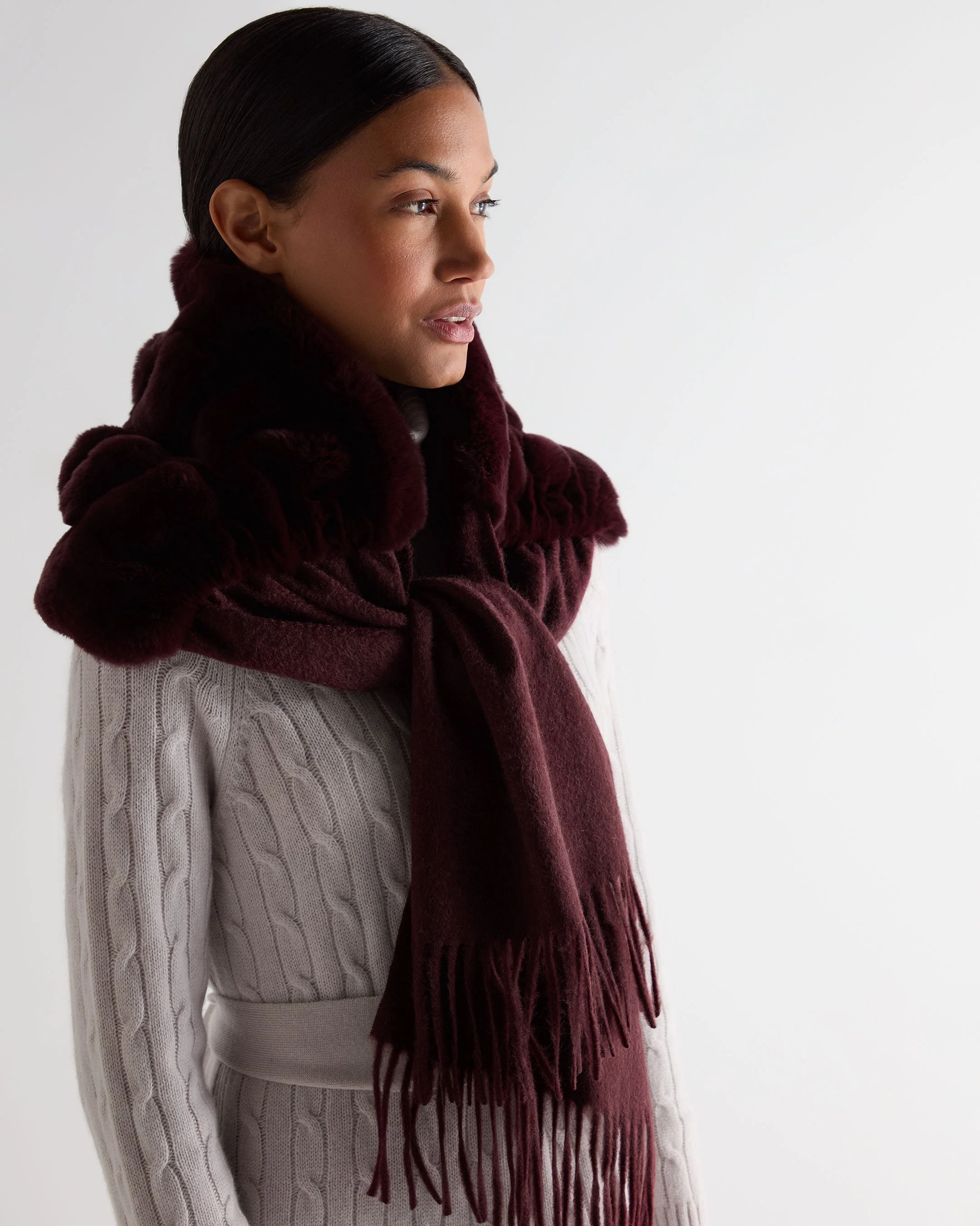 Women's St Moritz Fur Neck Scarf Claret Red