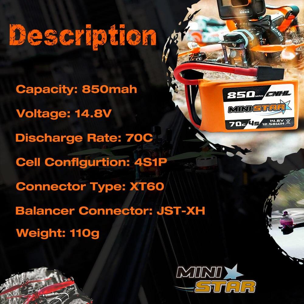 3PCS CNHL 4S 14.8V Lipo Battery 650mAh 850mAh 70C MiniStar With XT30 XT60 Plug For RC FPV Racing Drone Mini Quadcopter Airplane