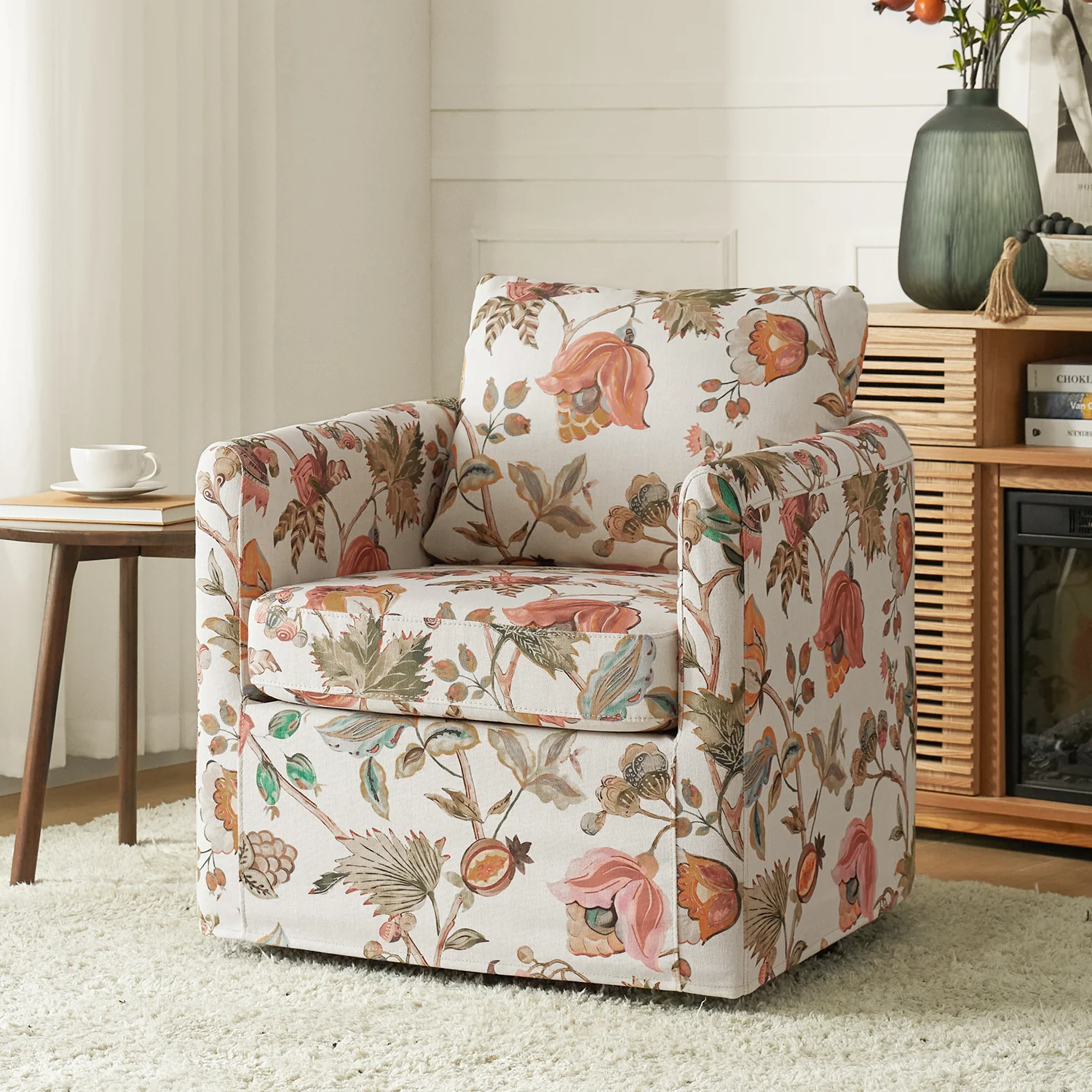 Armando Slipcovered Swivel Chair in Floral