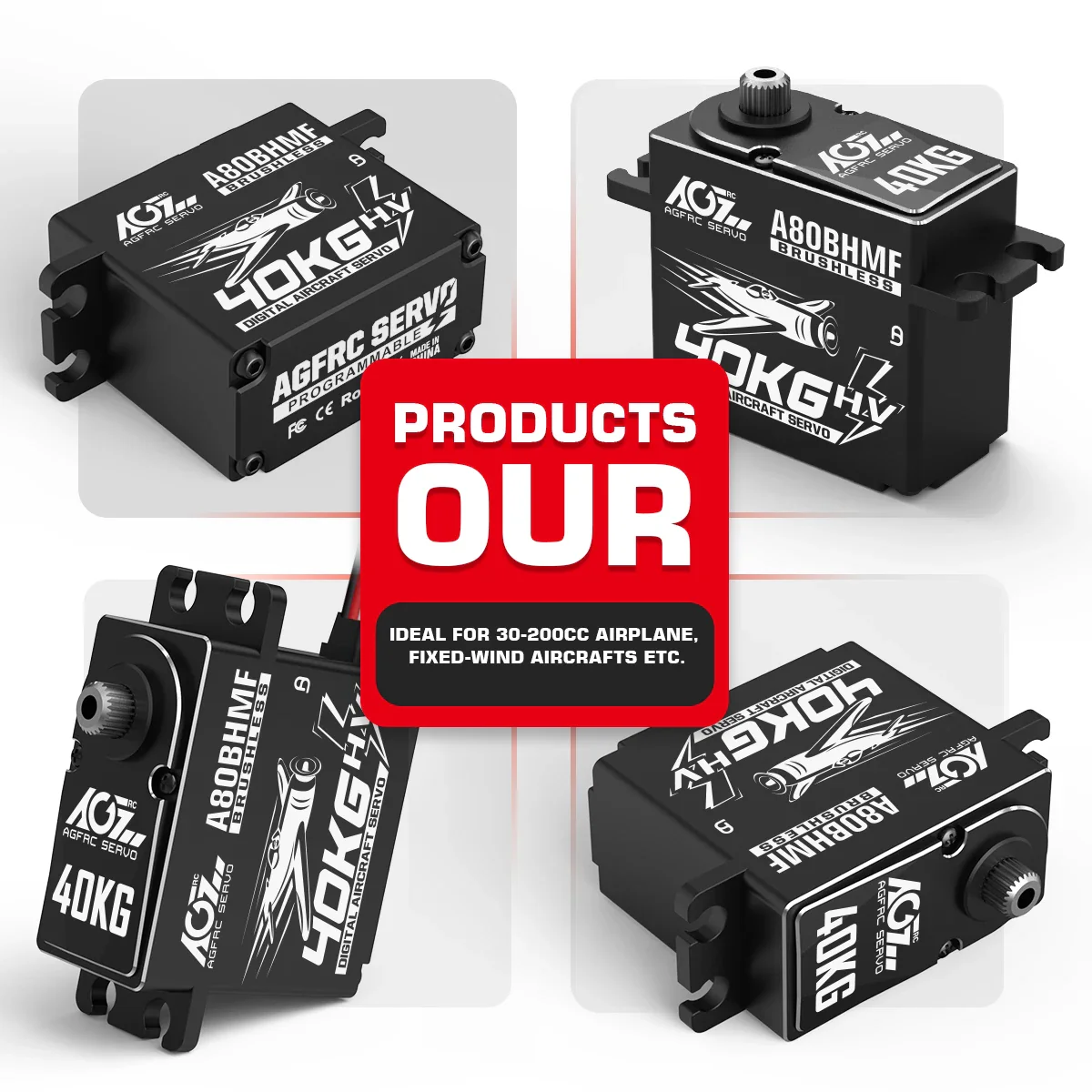 AGFRC A80BHMF -  40kg Aircraft Servo  Programmable Steel + Titanium Gear Digital Brushless Standard Servo For 30-200CC RC Airplane