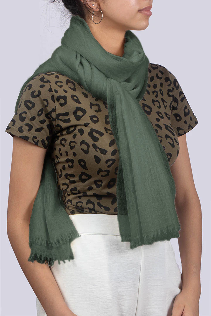 Handwoven Cashmere Scarf Shawl in Mineral Green