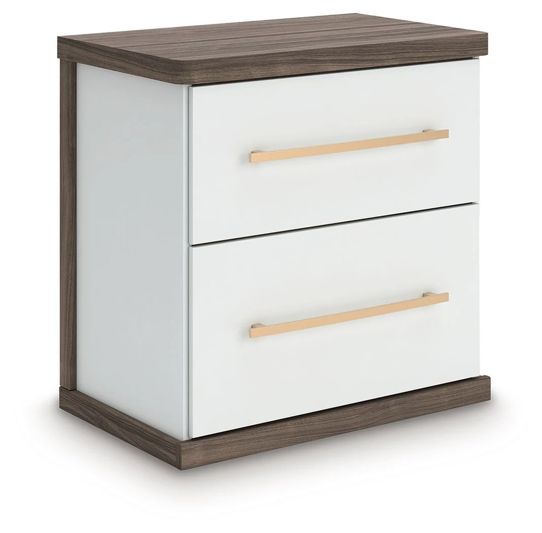 Kendanport - Two Drawer Night Stand - Brown / White