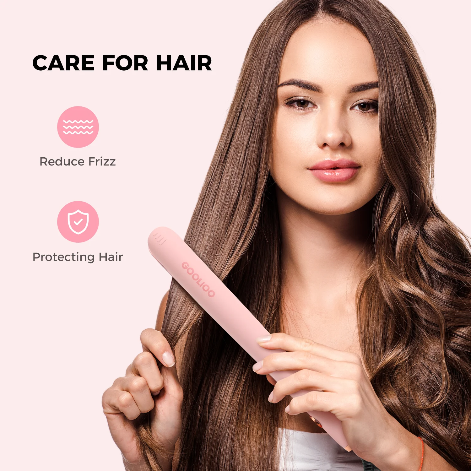 Goolioo Hair Straightener, 1 inch Flat Iron Hair Straightening, Fast Heating, Dual Voltage, Pink