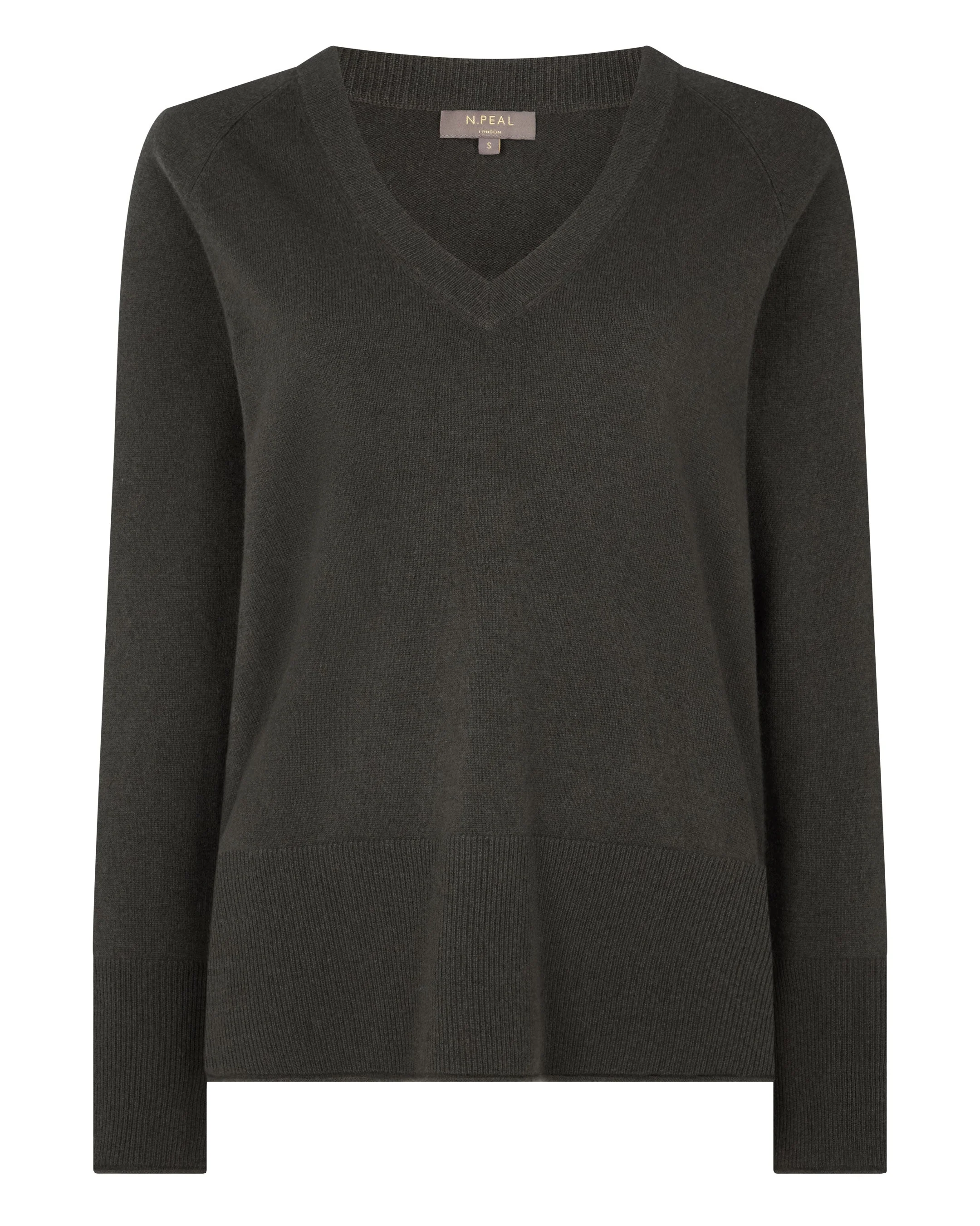 Women's Relaxed V Neck Cashmere Sweater Arabica Khaki Green