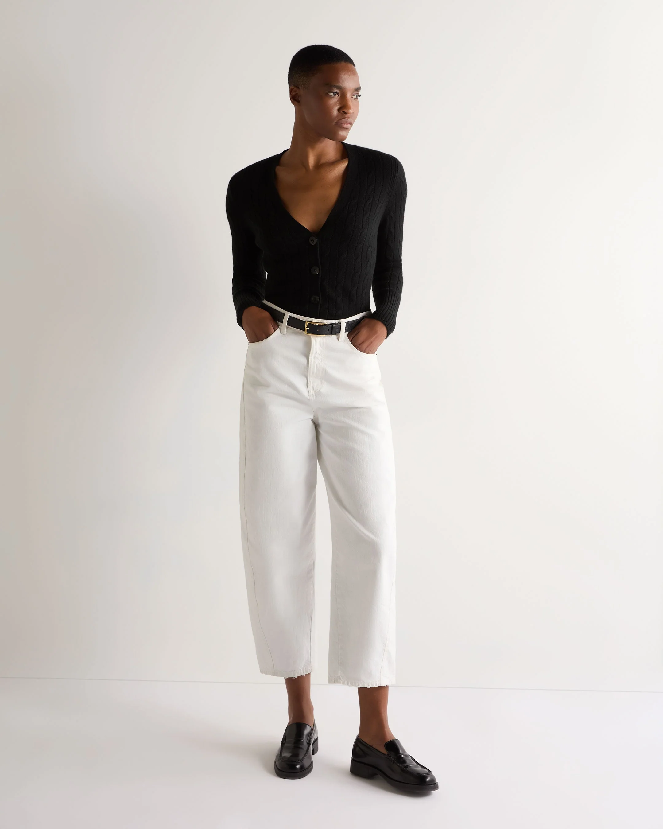 Women's Clara Cable V Neck Cashmere Cardigan Black