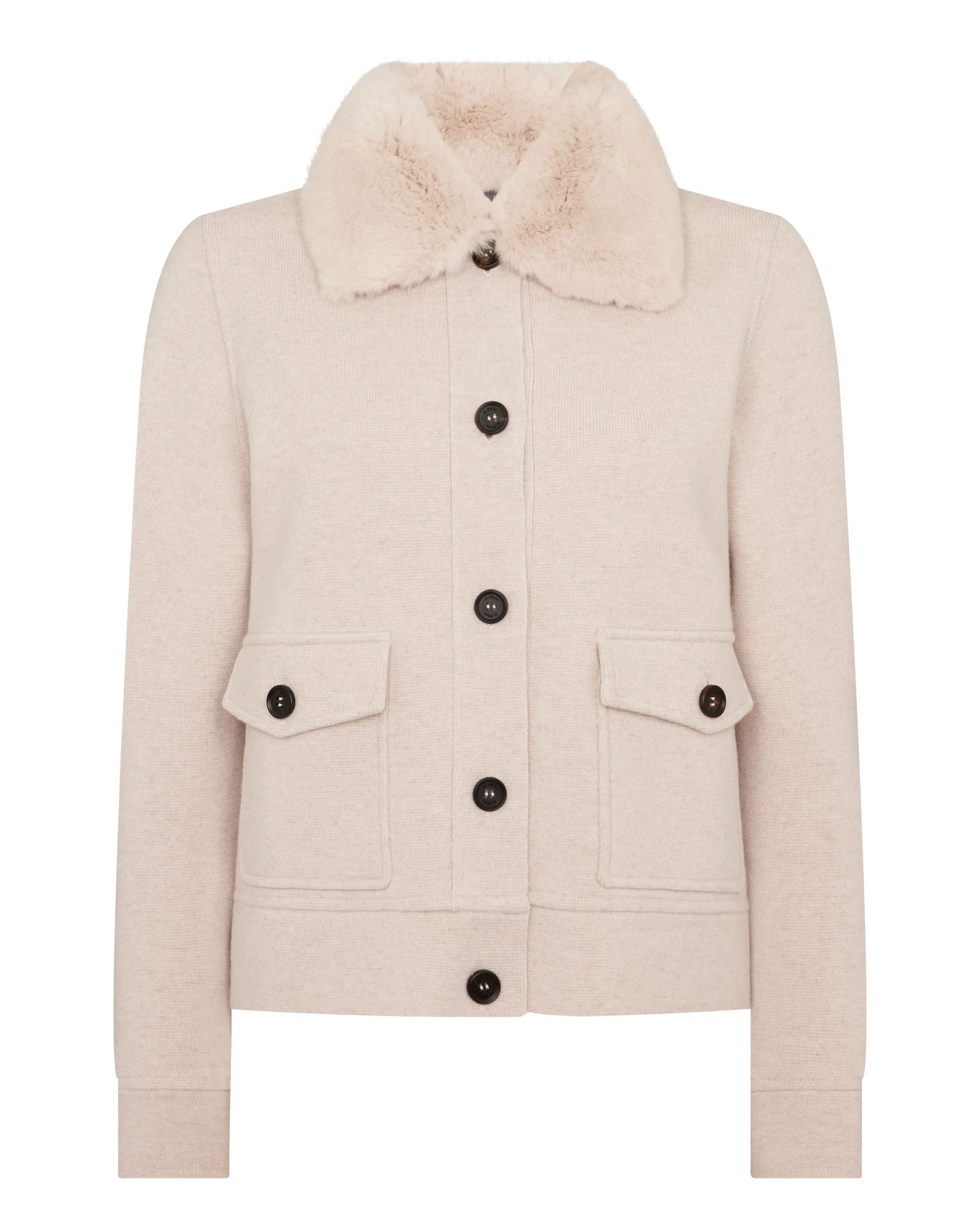 Women's Fur Collar Milano Cashmere Jacket Ecru White