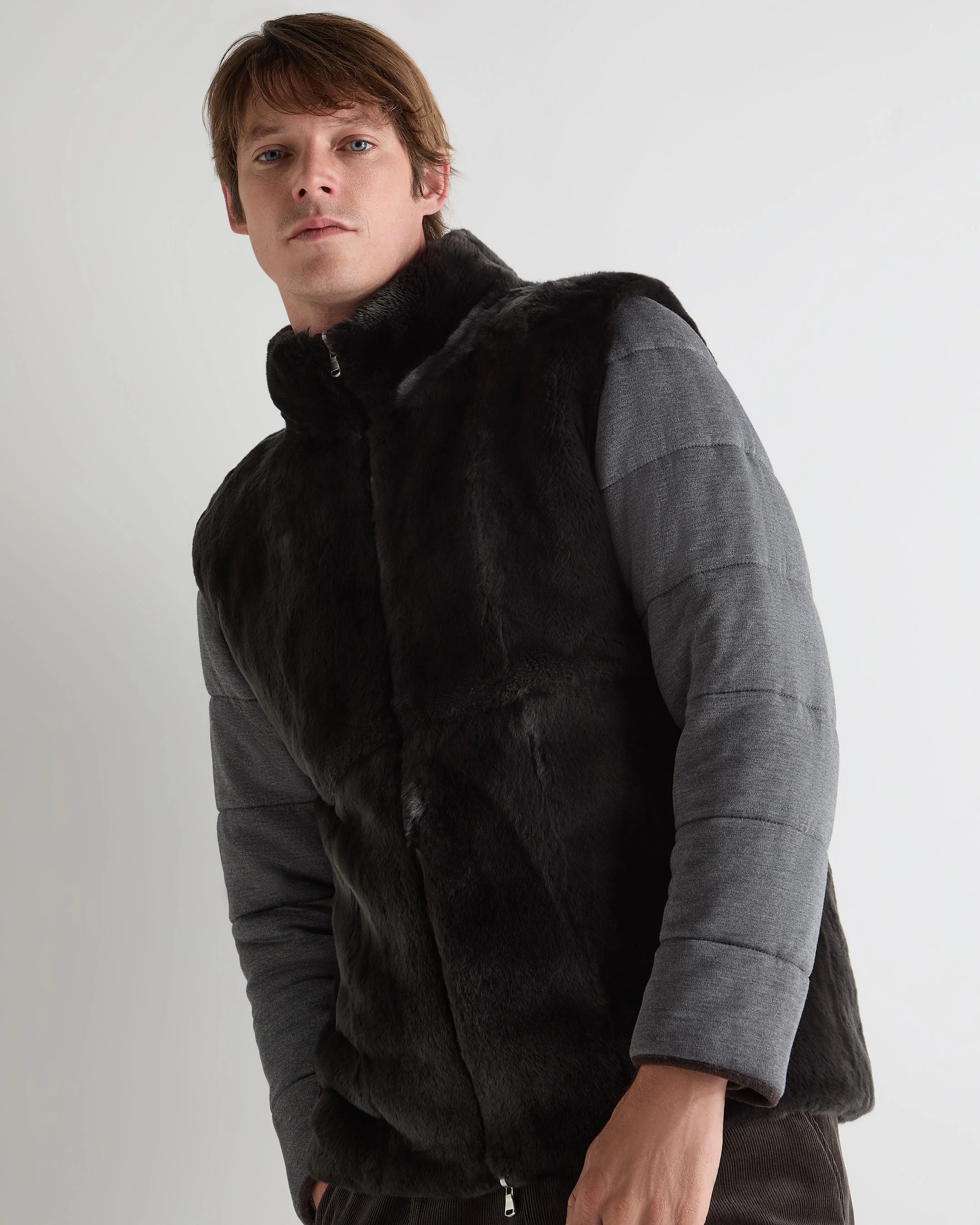 Men's Whistler Fur Quilted Cashmere Jacket Chocolate Brown
