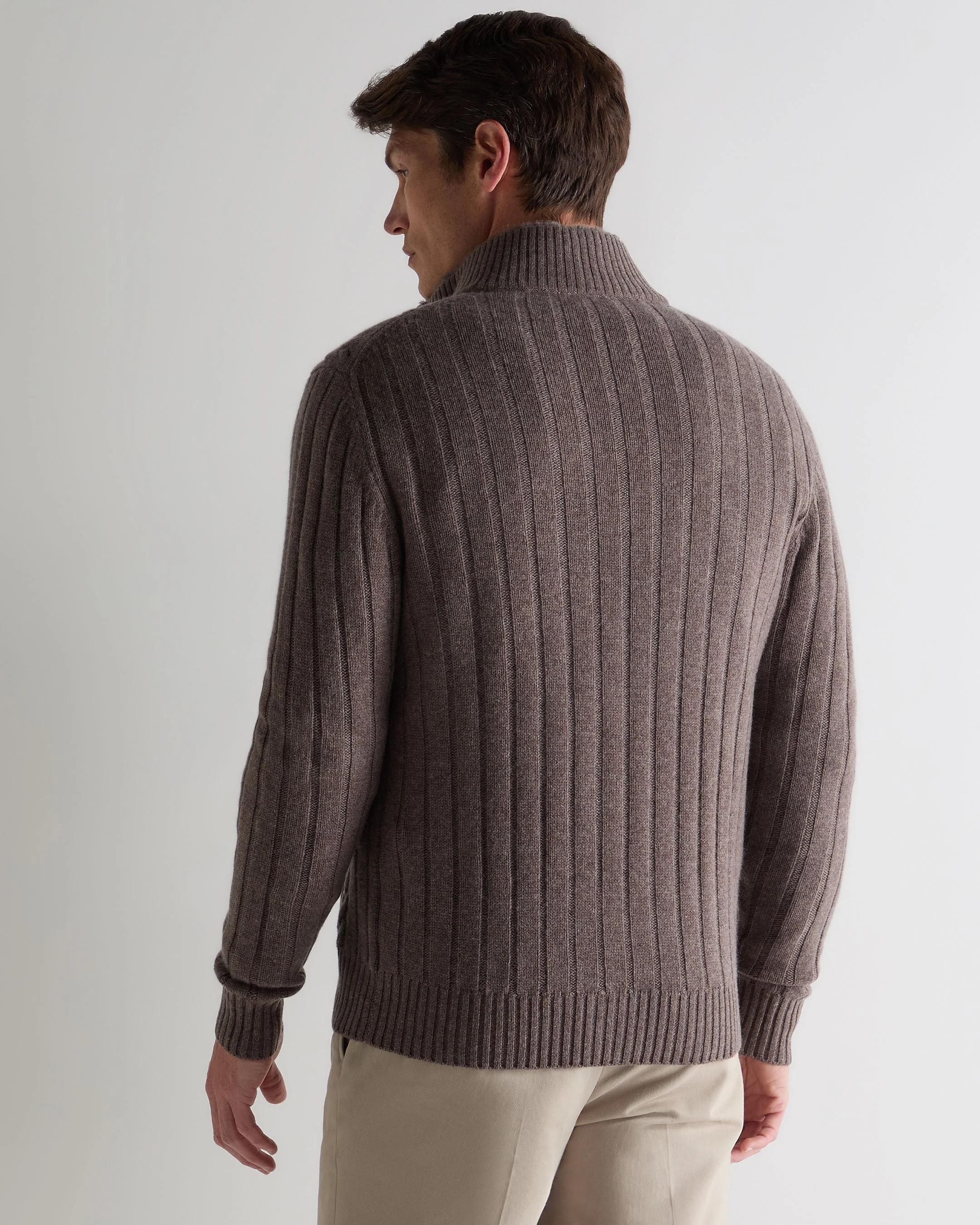 Men's Colorado Cable Fur Trim Cashmere Jacket Otter Brown